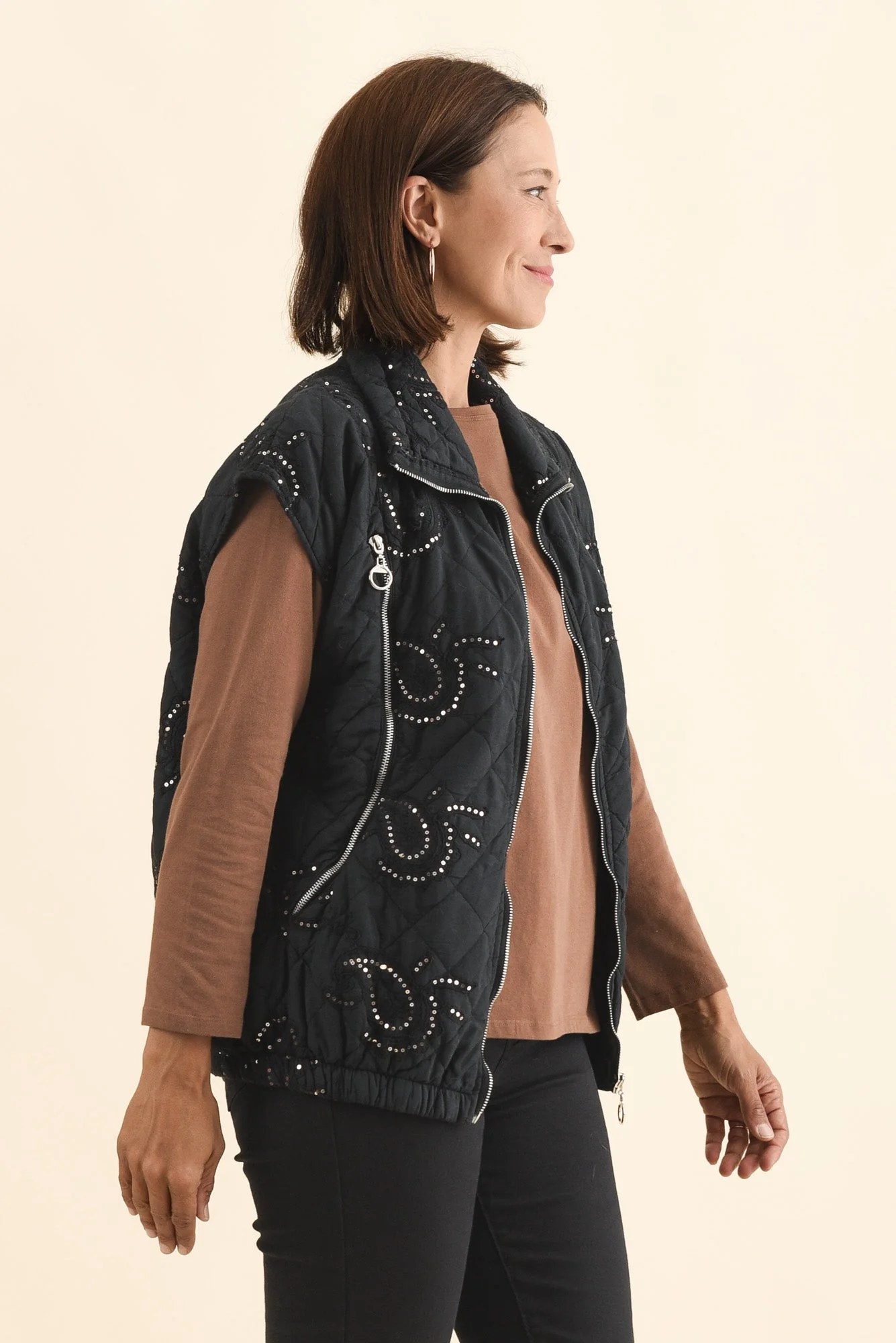 Kaylani Black Sequin Quilted Vest - Image 3