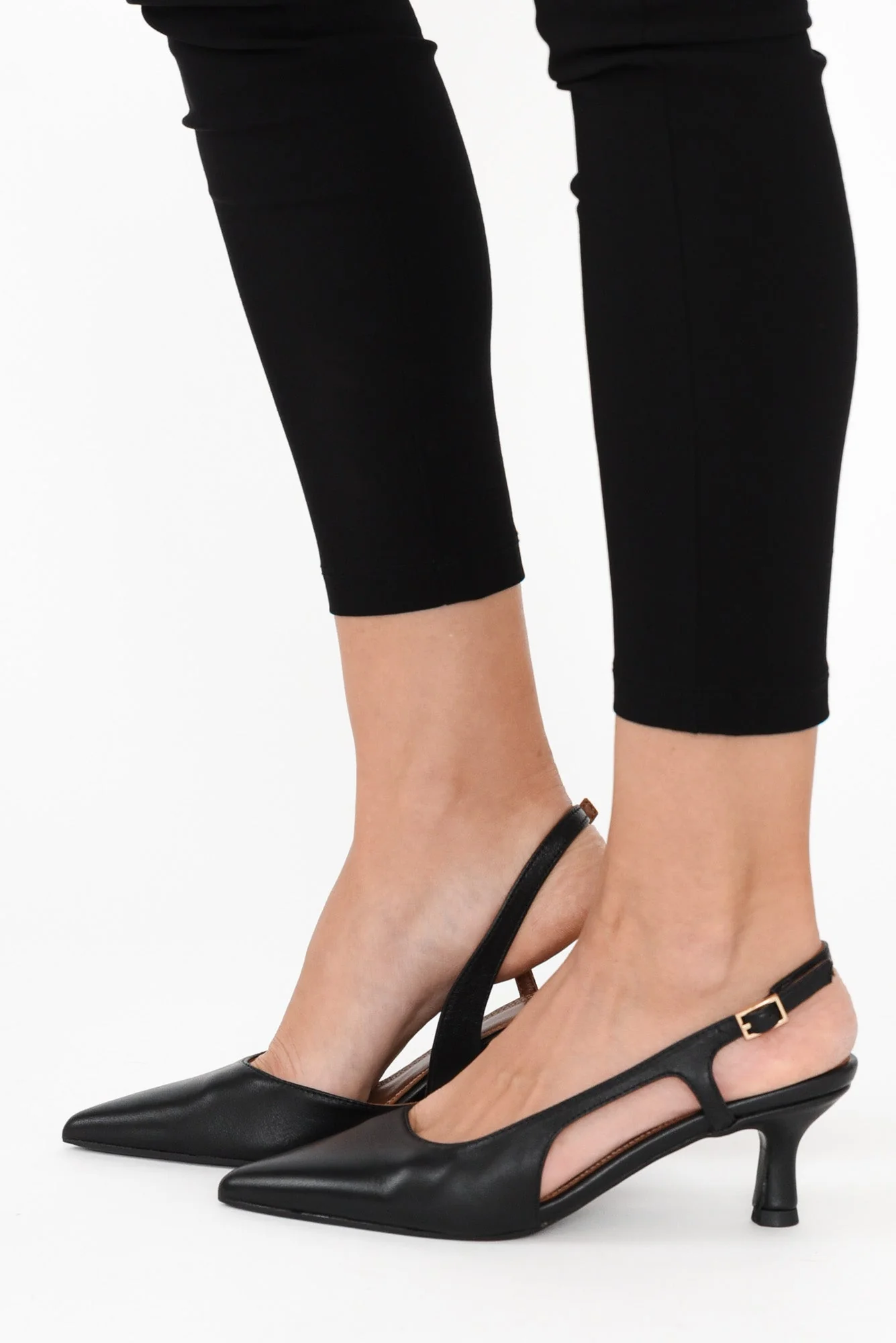 Kaylee Black Leather Slingback Heel - Image 5