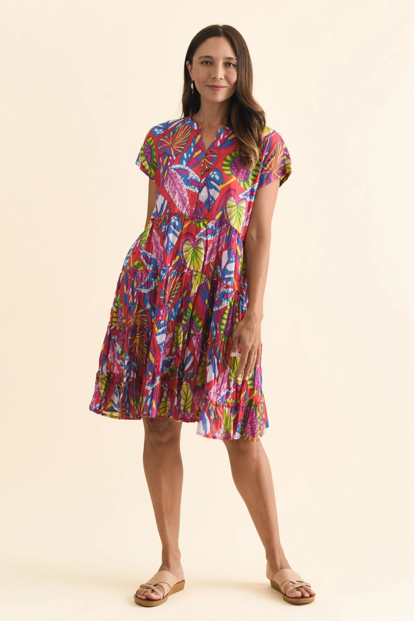 Kaylee Orange Tropical Crinkle Cotton Dress