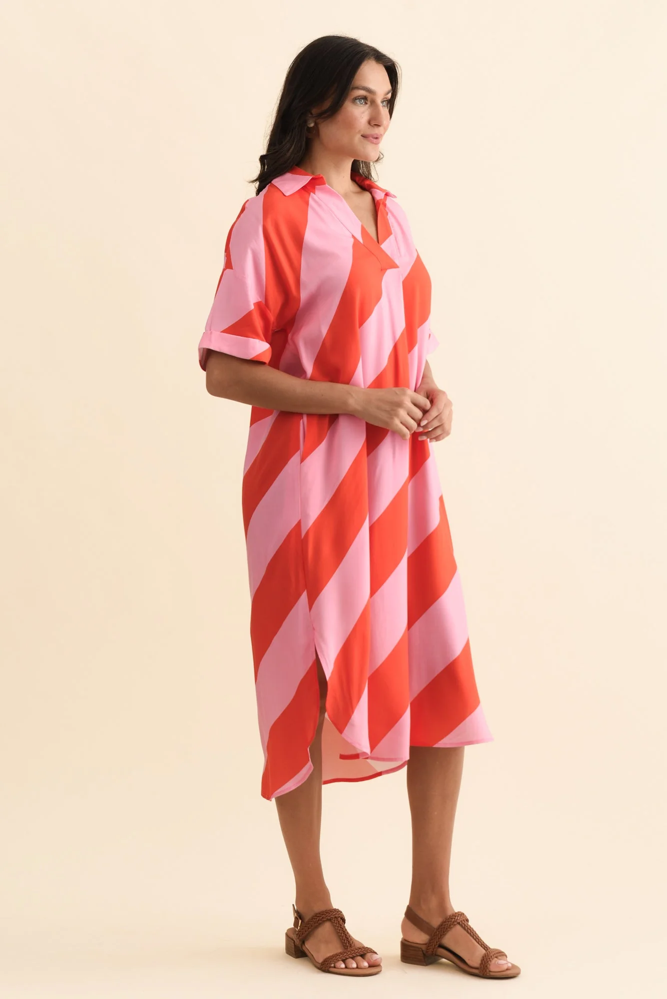 Kazi Pink Stripe Shirt Dress - Image 4
