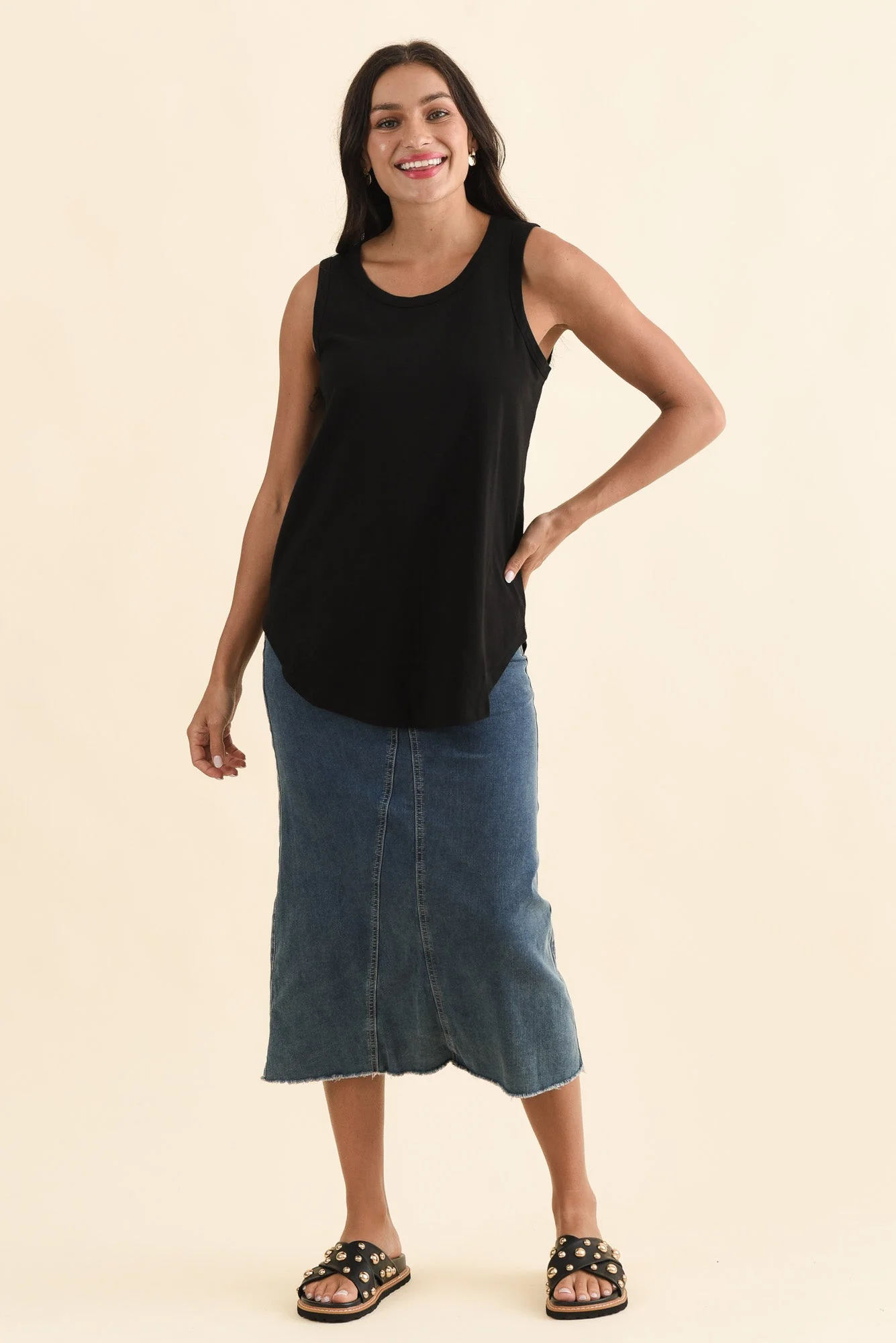 Keira Black Cotton Tank - Image 6