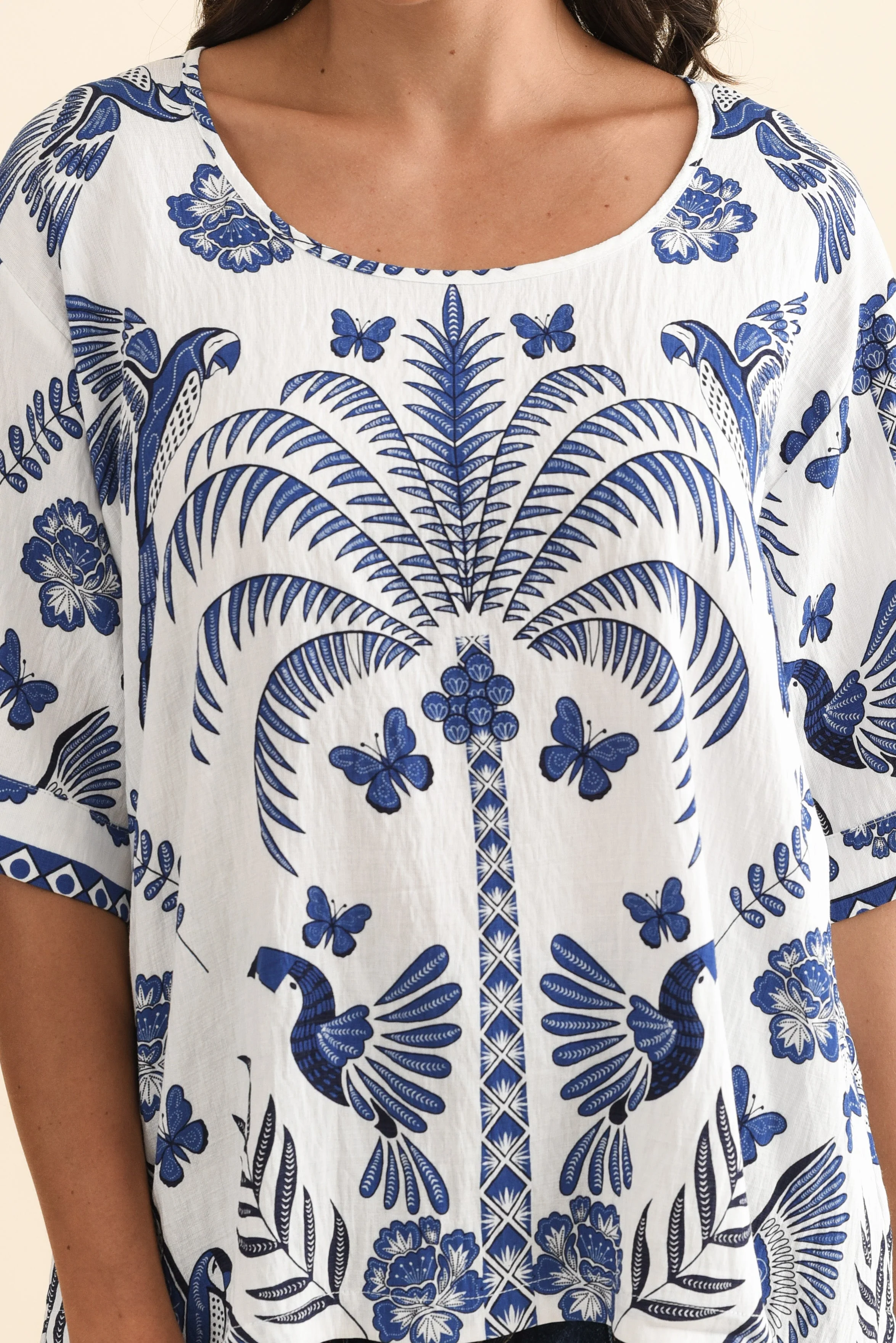 Kendria Blue Palm Batwing Top - Image 5