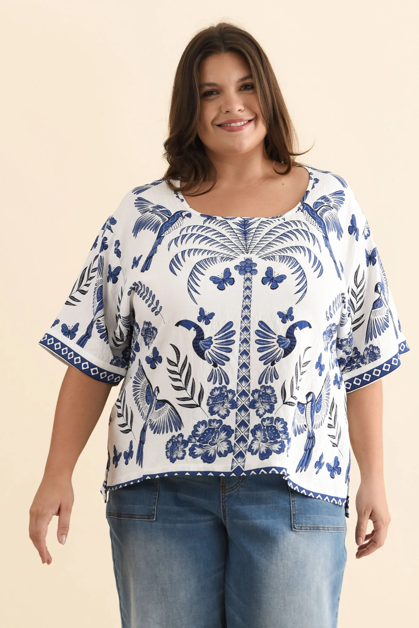 Kendria Blue Palm Batwing Top - Image 7