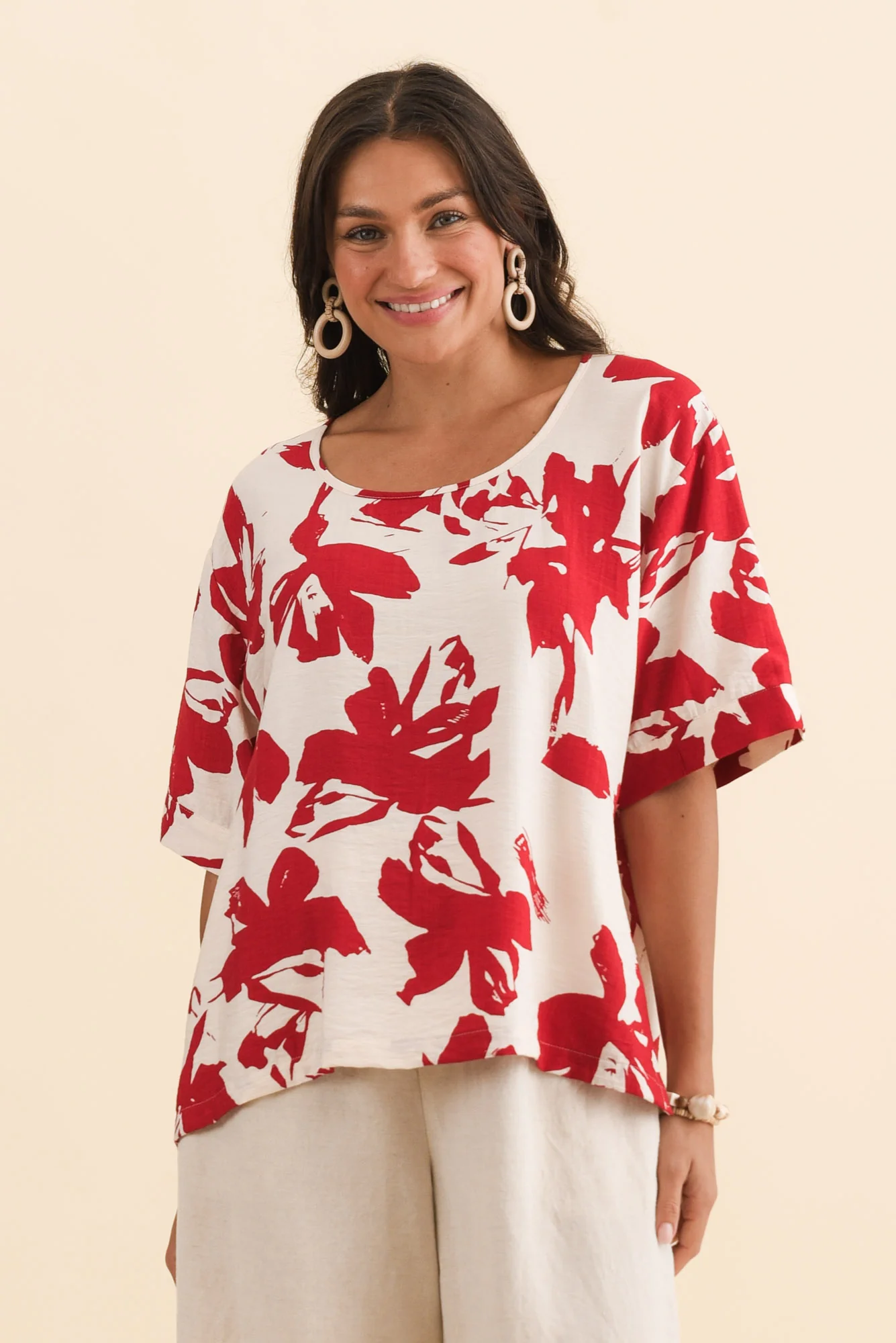 Kendria Red Brush Stroke Batwing Top