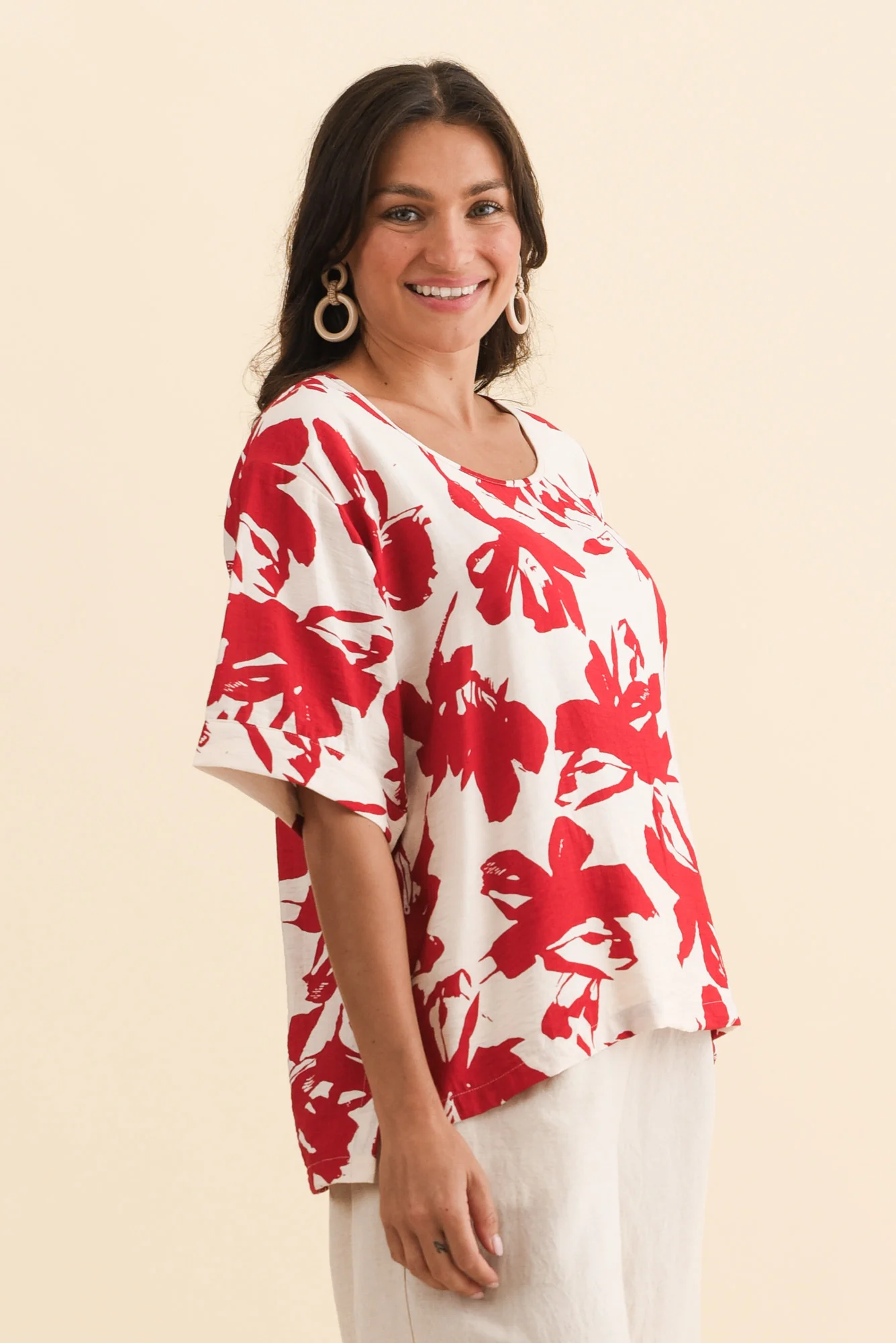 Kendria Red Brush Stroke Batwing Top - Image 3