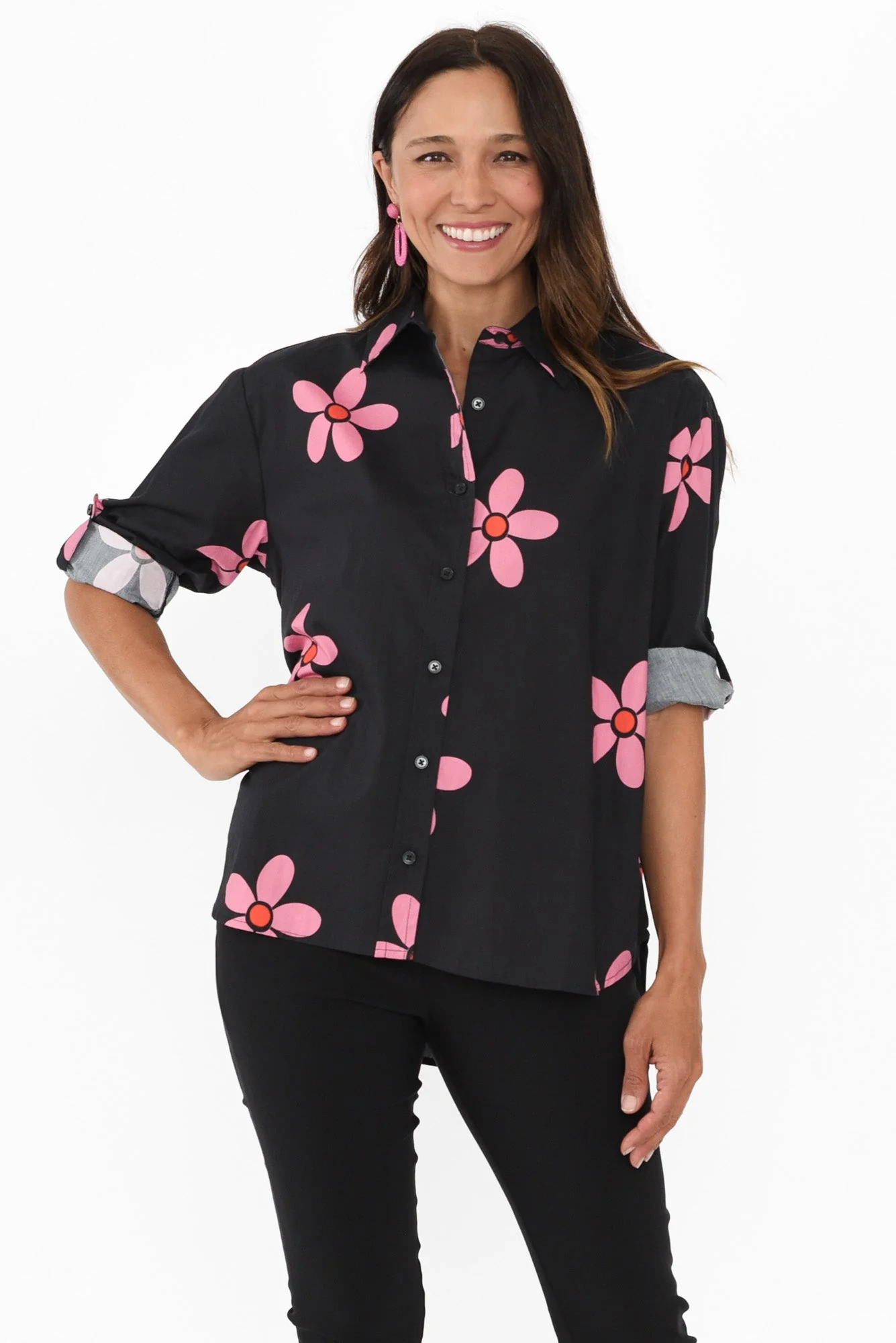 Kenisha Black Flower Cotton Shirt