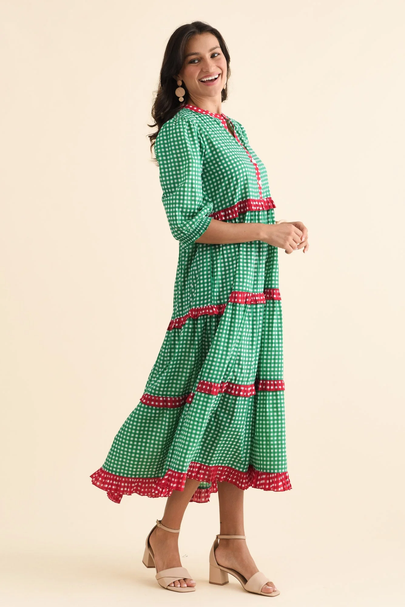 Kesia Green Spot Cotton Tier Dress - Image 4