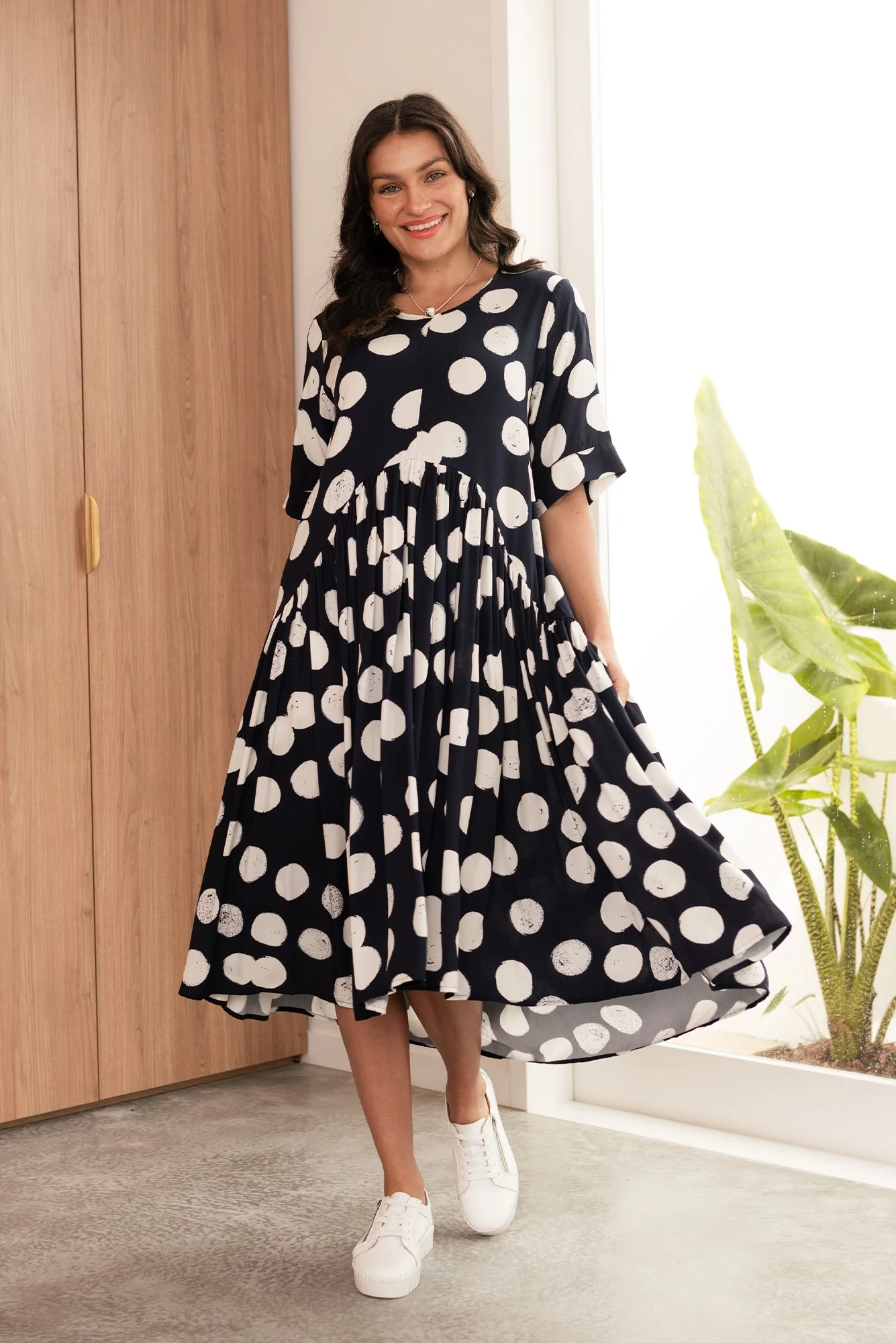 Kiana Navy Spot Peak Dress