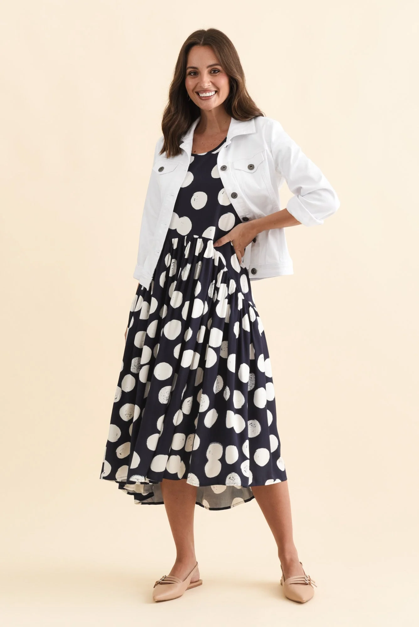 Kiana Navy Spot Peak Dress - Image 2