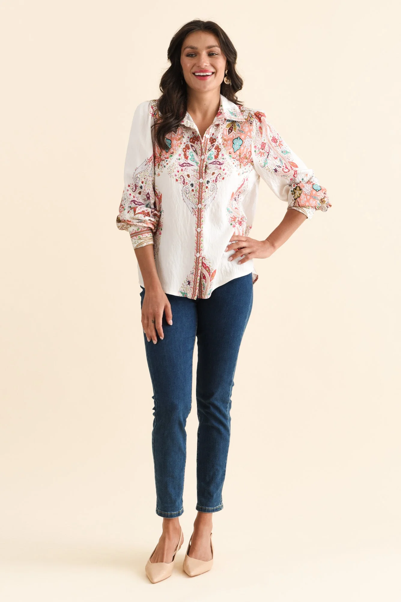 Kiera White Paisley Cotton Linen Shirt - Image 6