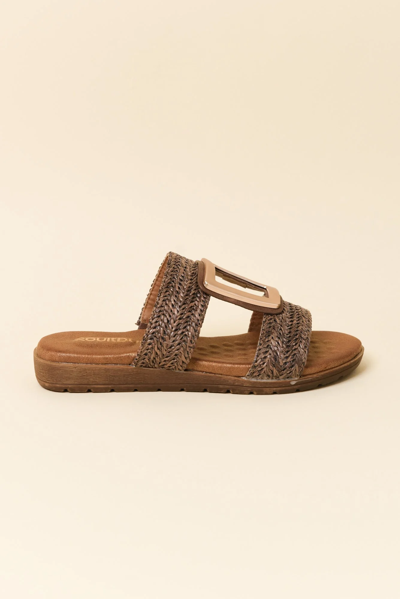 Kimberley Mocha Raffia Buckle Slide