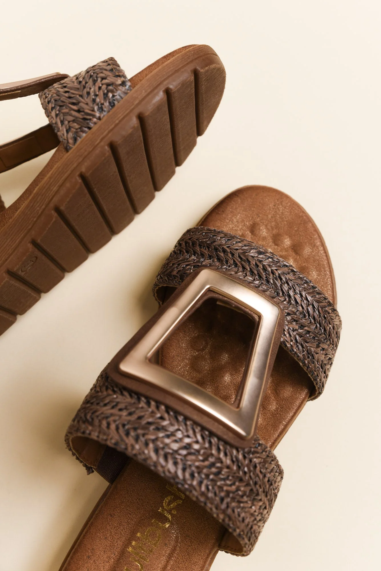 Kimberley Mocha Raffia Buckle Slide - Image 3