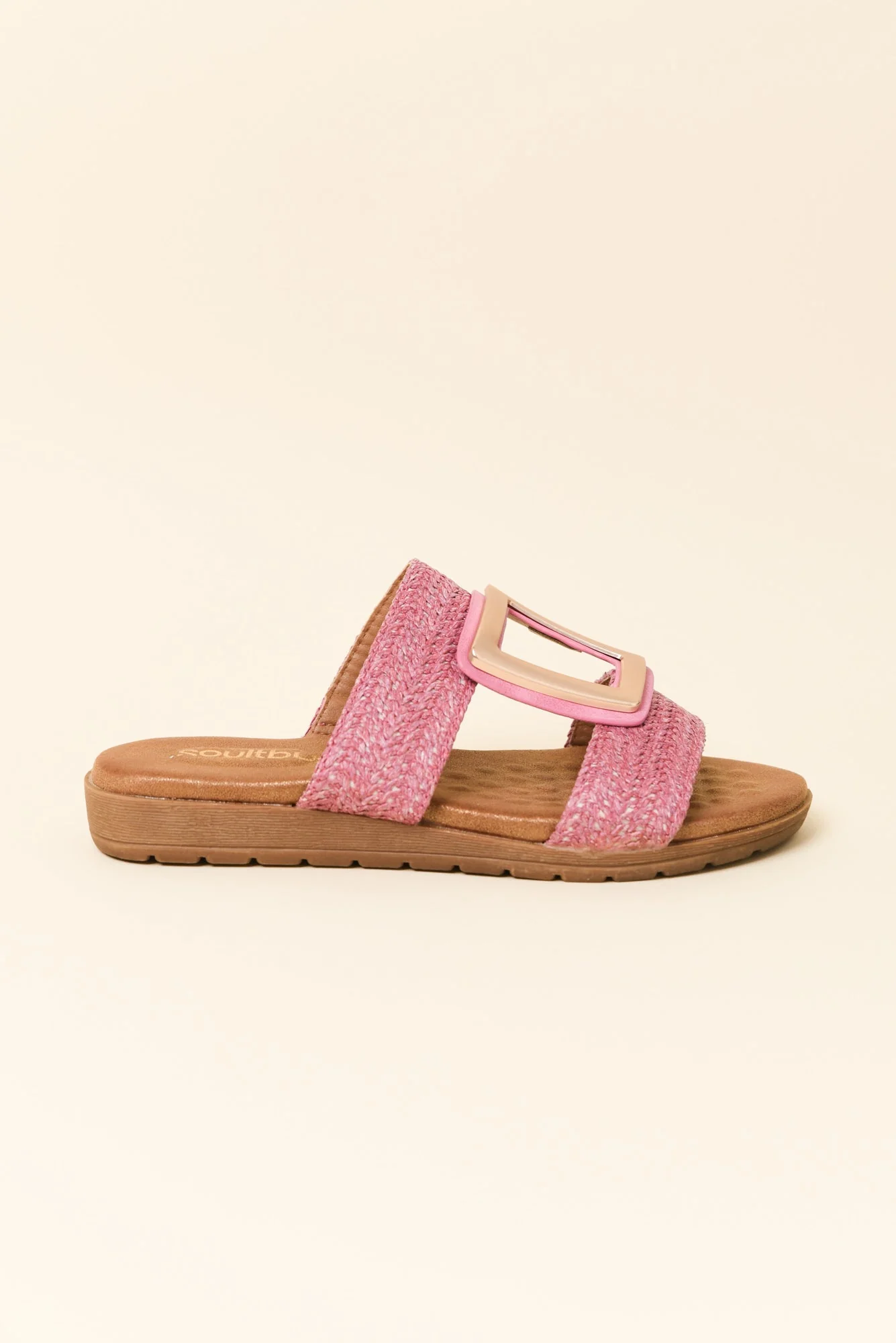 Kimberley Pink Raffia Buckle Slide