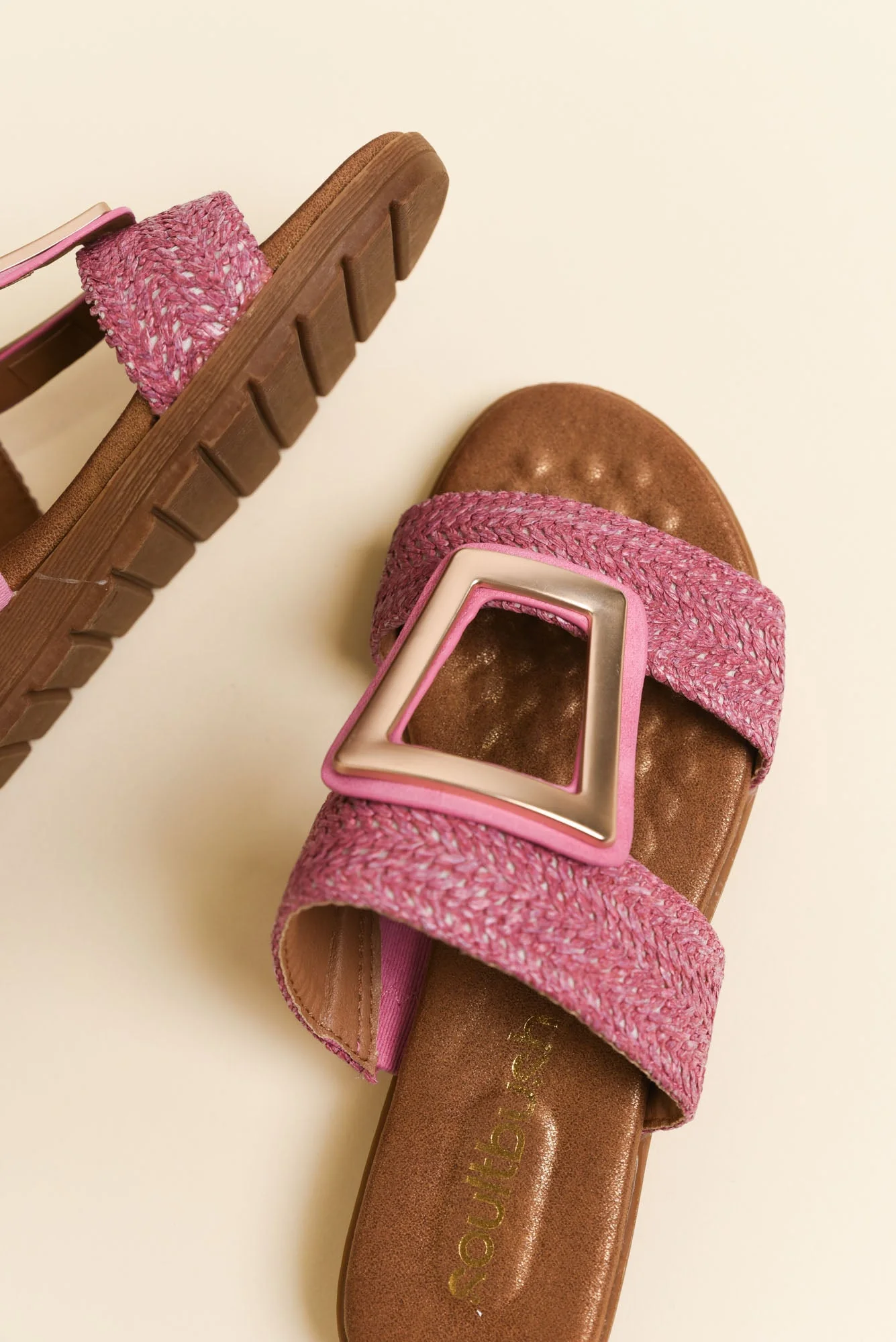 Kimberley Pink Raffia Buckle Slide - Image 3