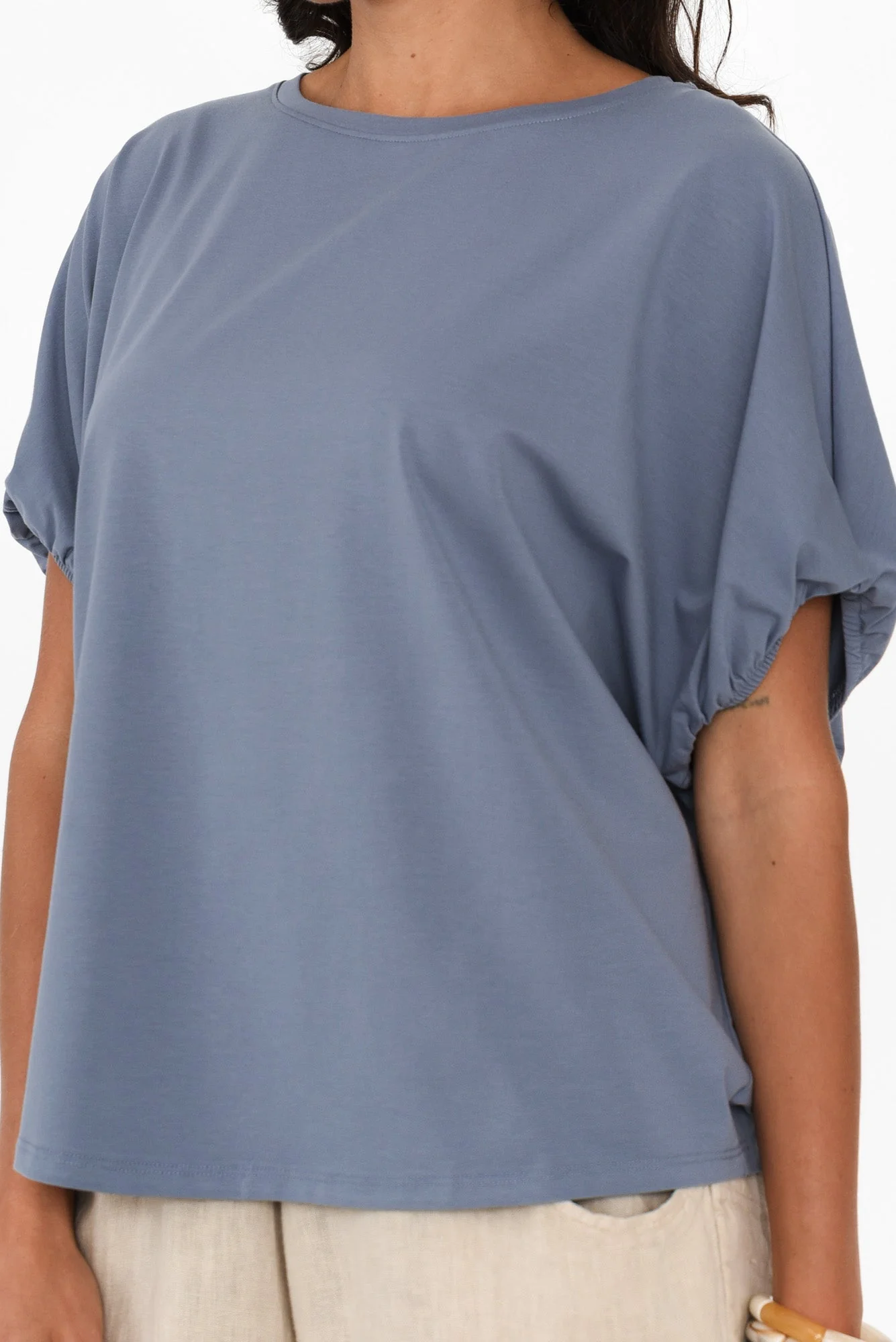 Kimiko Steel Cotton Puff Sleeve Tee - Image 5