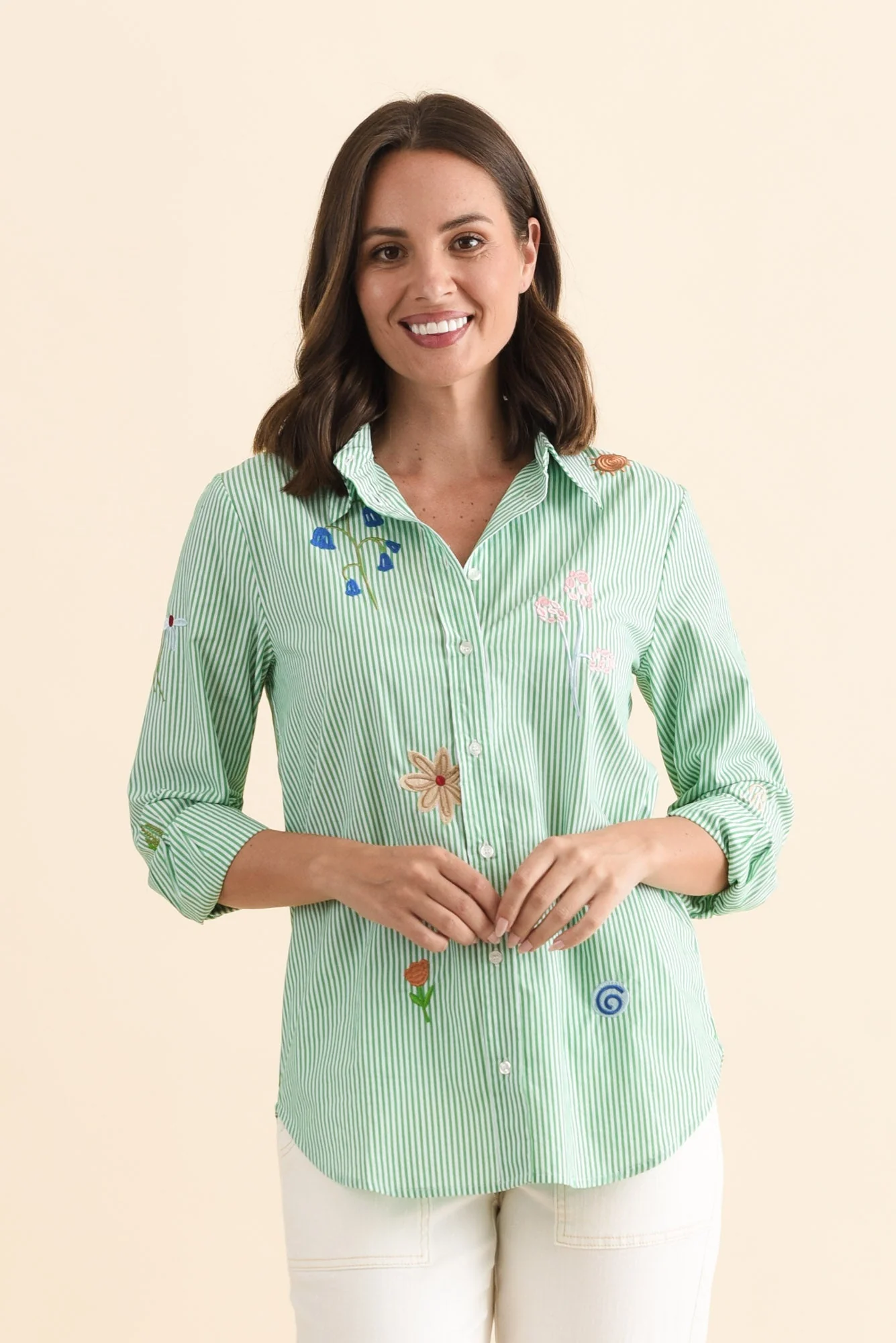 Kimmie Green Stripe Cotton Shirt