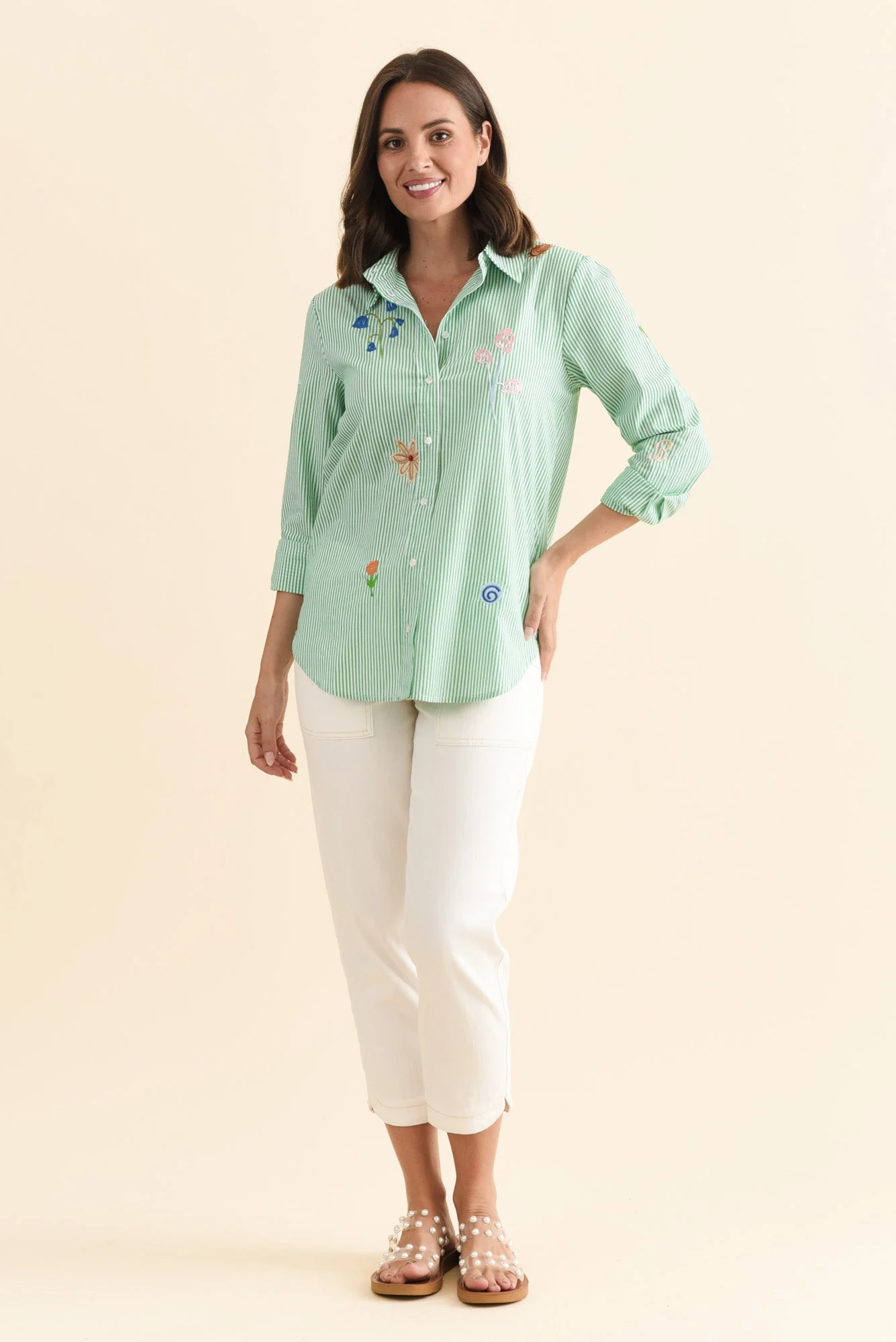 Kimmie Green Stripe Cotton Shirt - Image 2