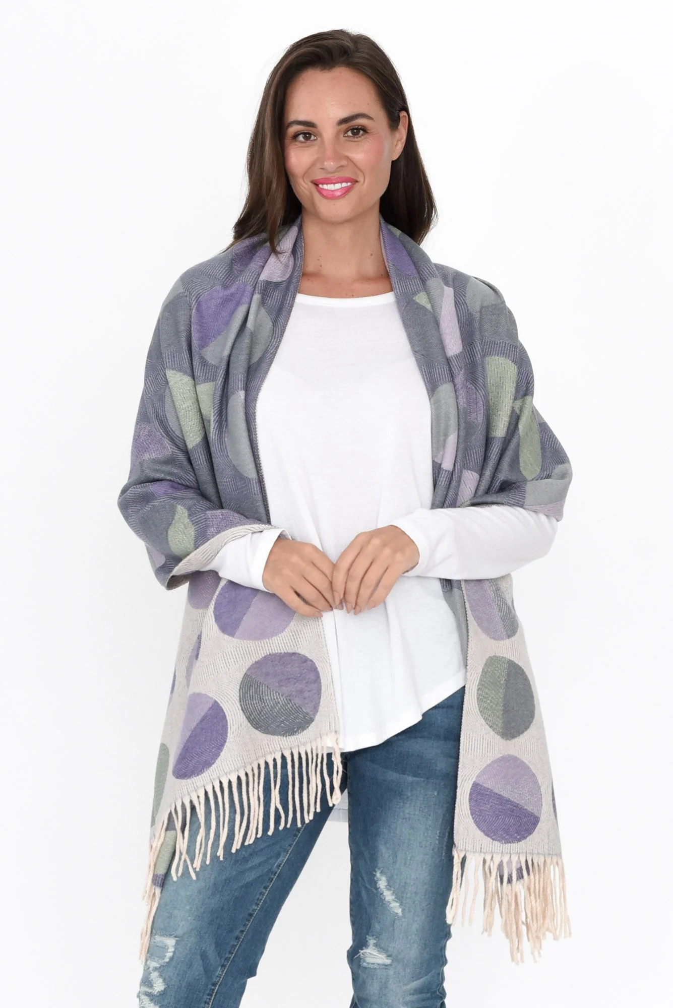 Kindra Indigo Geo Tassel Scarf - Image 3