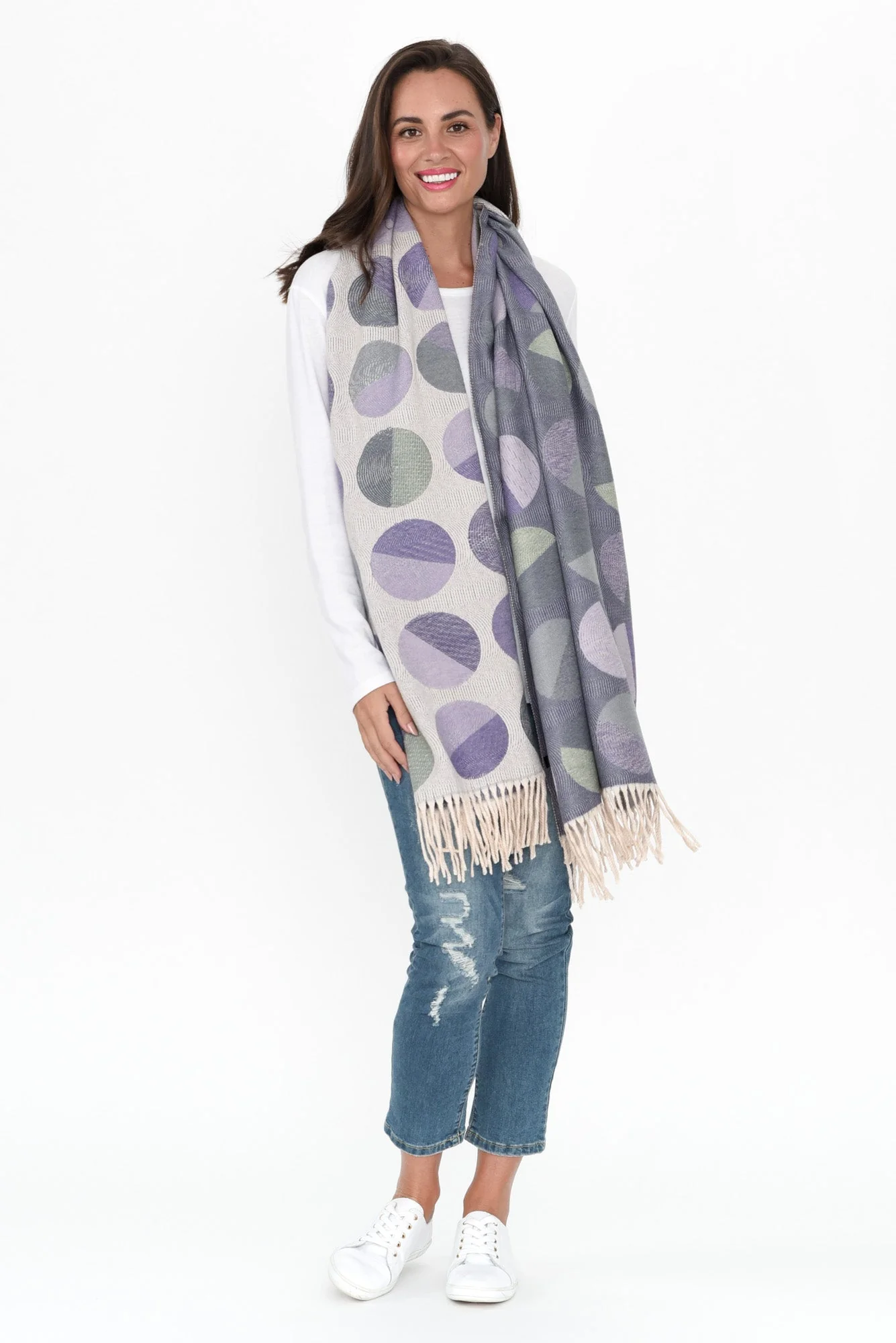 Kindra Indigo Geo Tassel Scarf - Image 4