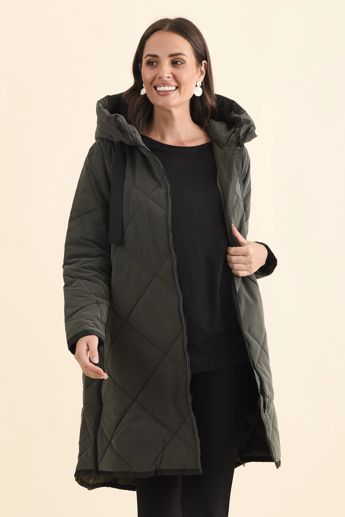 Koami Charcoal Quilted Hooded Coat