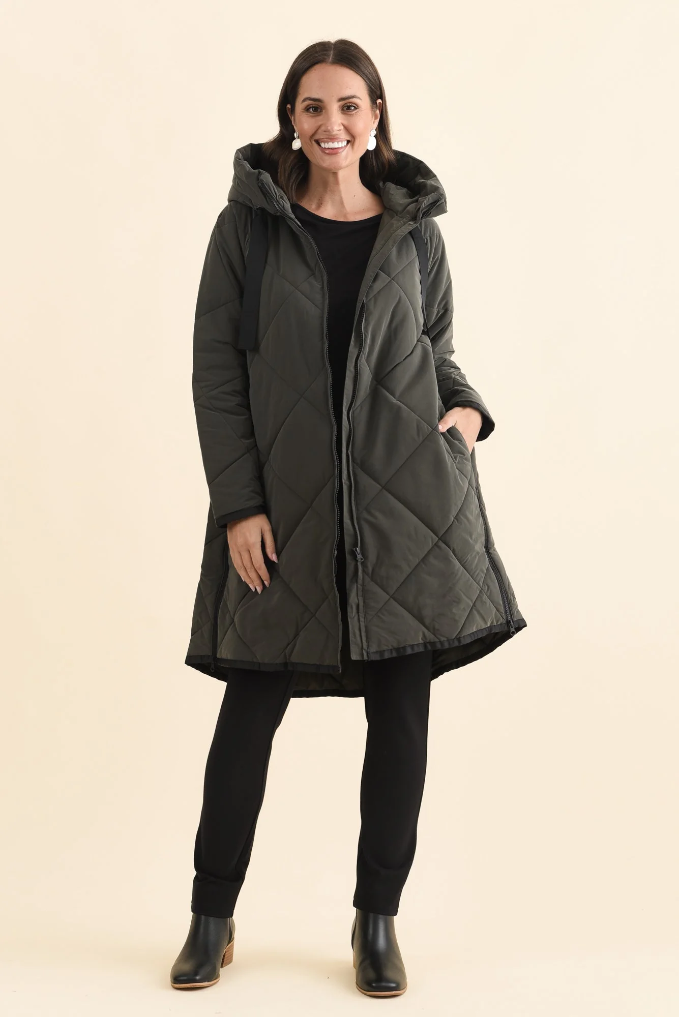 Koami Charcoal Quilted Hooded Coat - Image 7