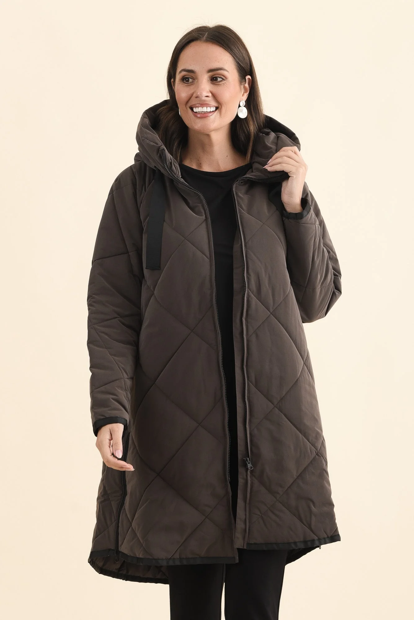 Koami Chocolate Quilted Hooded Coat