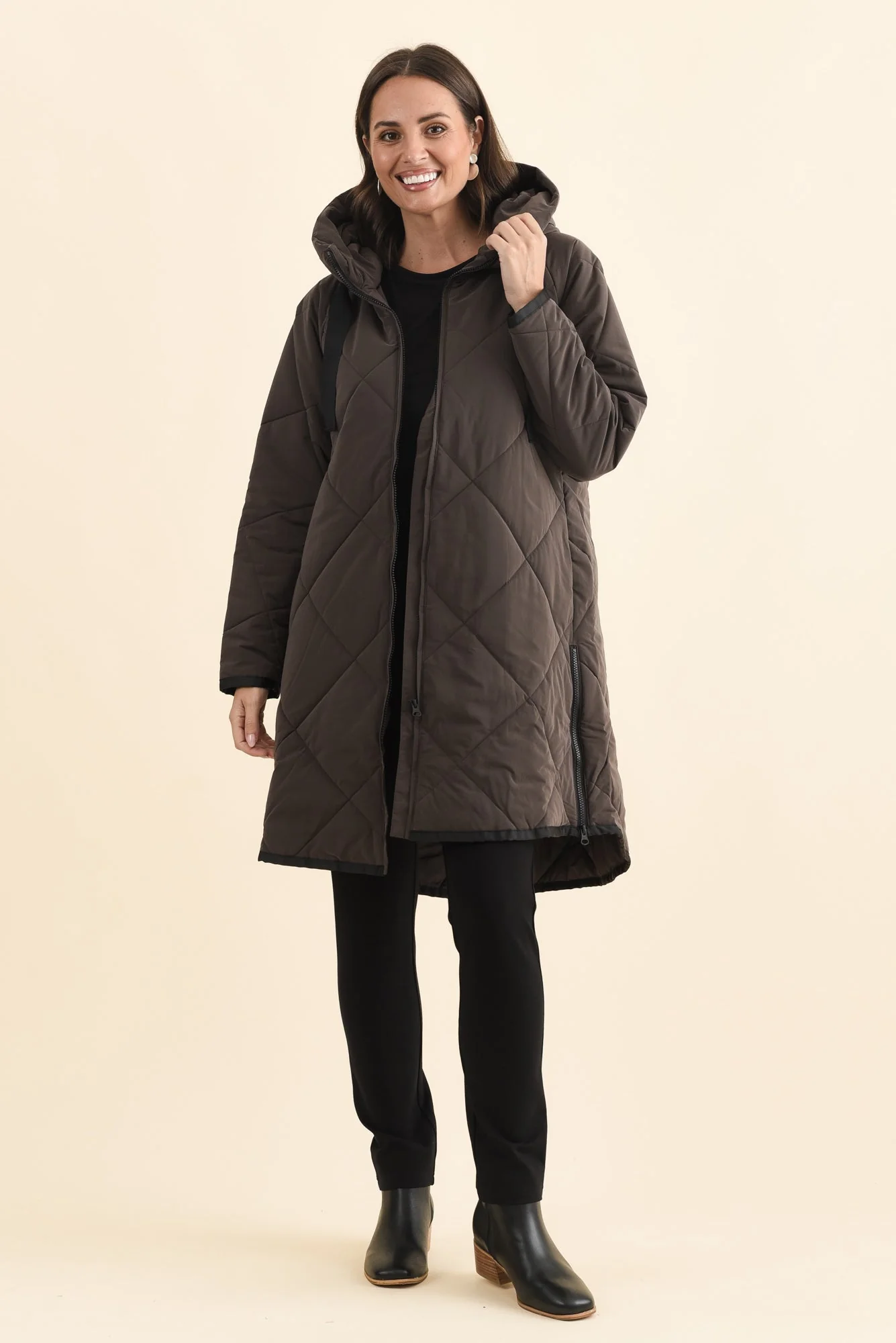 Koami Chocolate Quilted Hooded Coat - Image 2