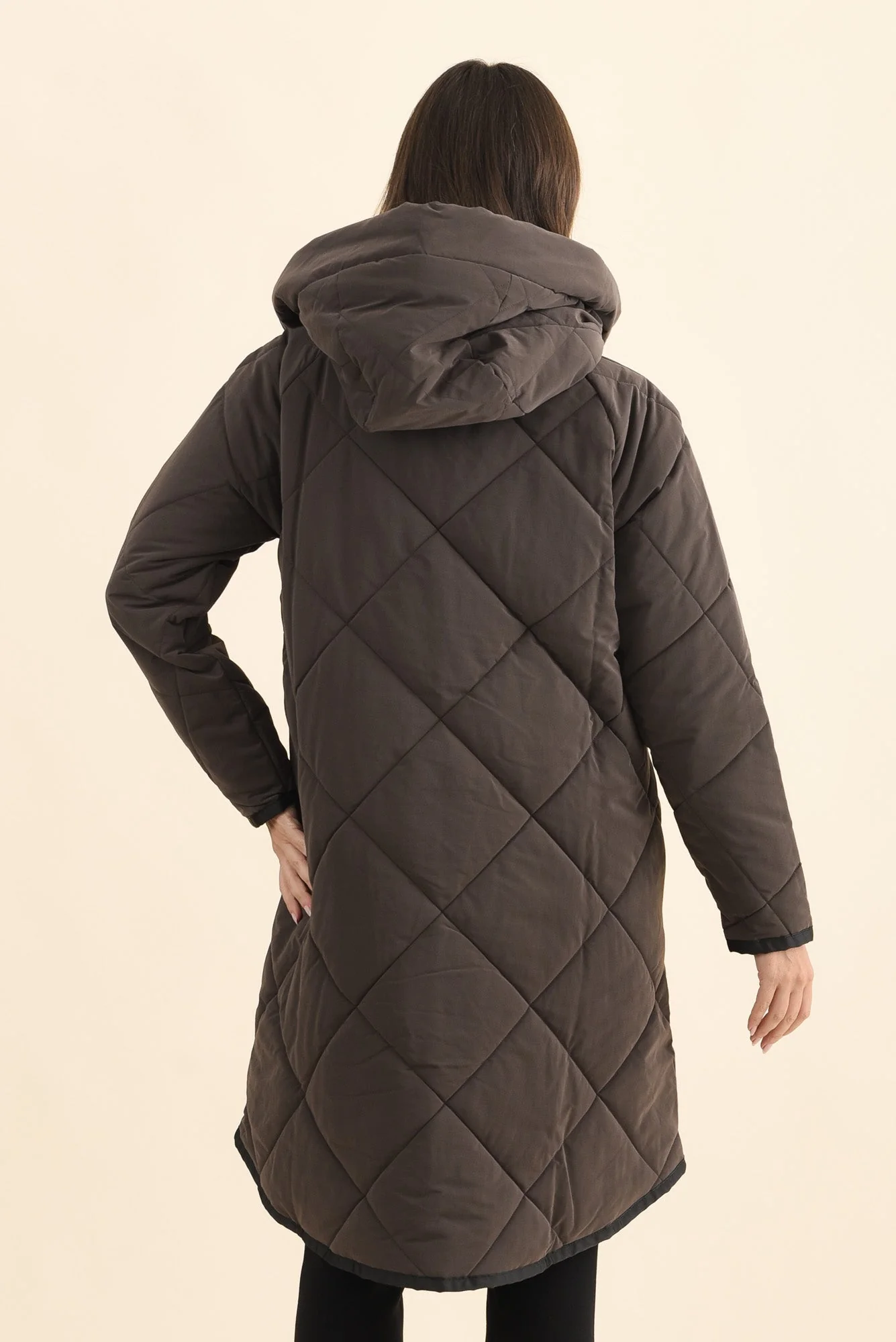 Koami Chocolate Quilted Hooded Coat - Image 4