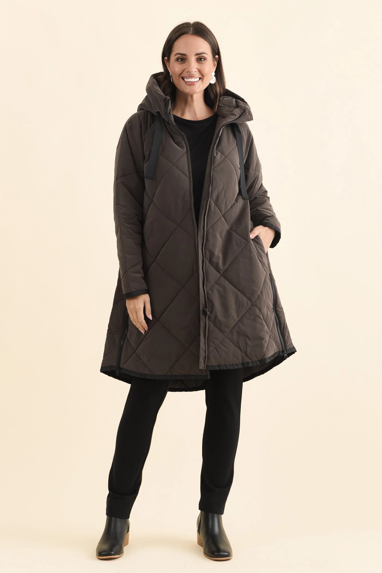 Koami Chocolate Quilted Hooded Coat - Image 7
