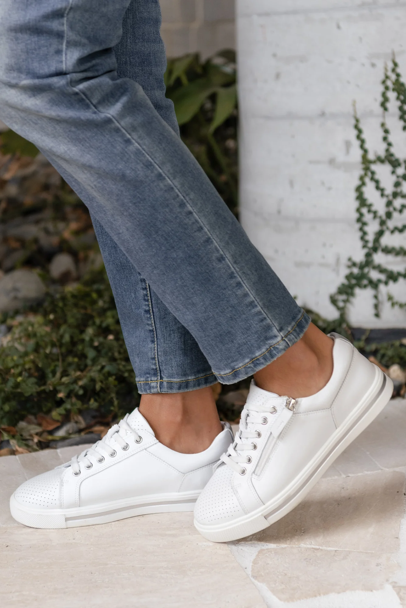Koko White Leather Zip Sneaker - Image 2