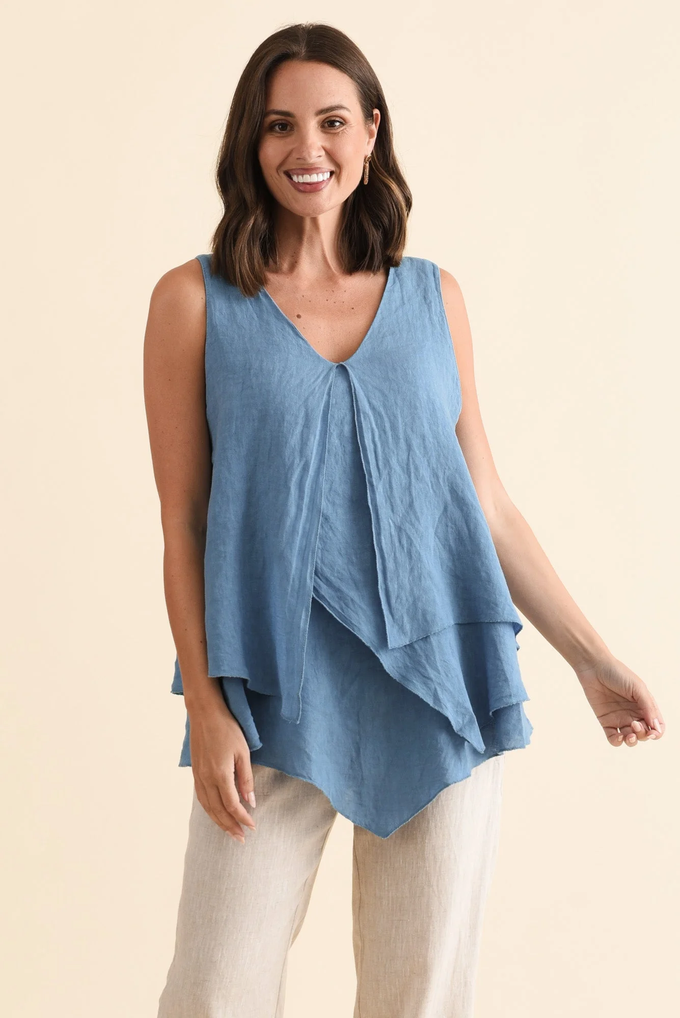 Lagos Steel Linen Layered Tank