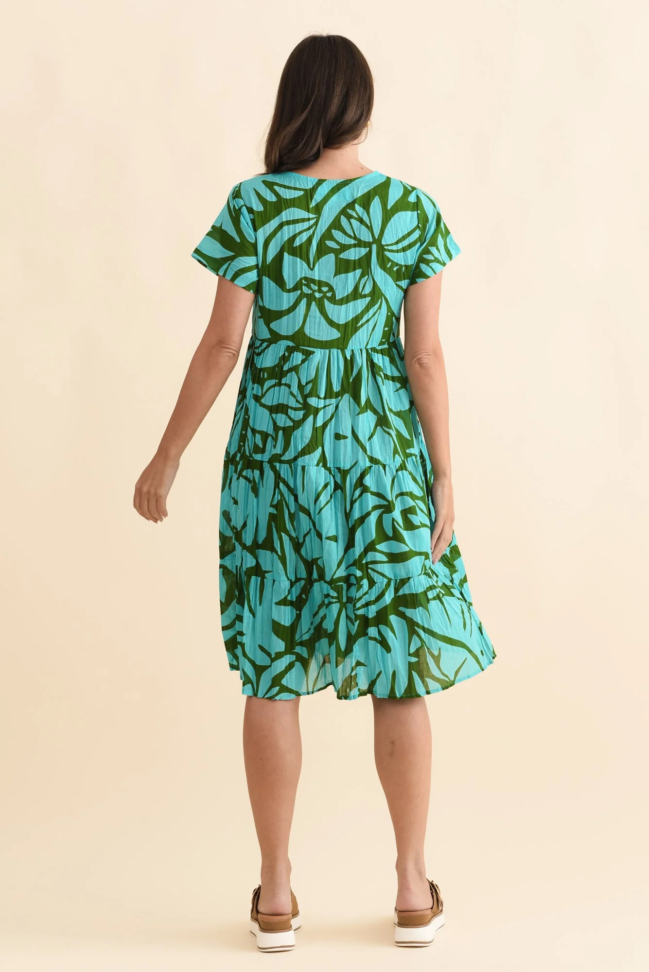 Lania Aqua Botanical Crinkle Cotton Dress - Image 4