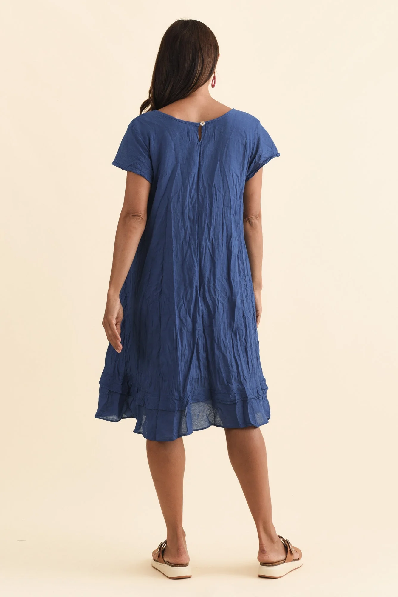 Lauren Navy Crinkle Cotton Dress - Image 4