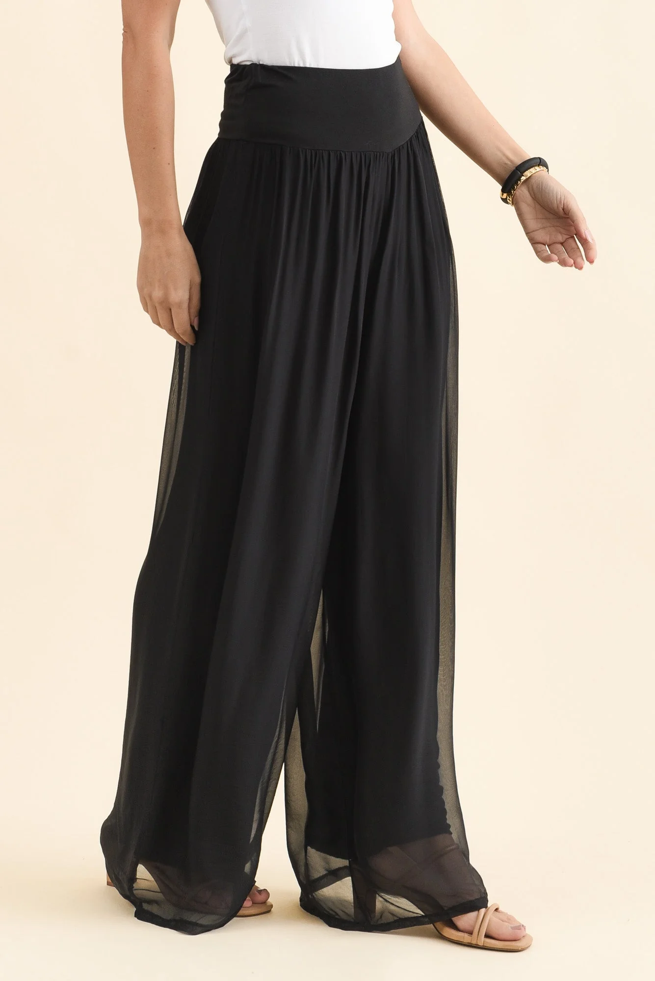 Laurier Black Silk Wide Leg Pants - Image 3