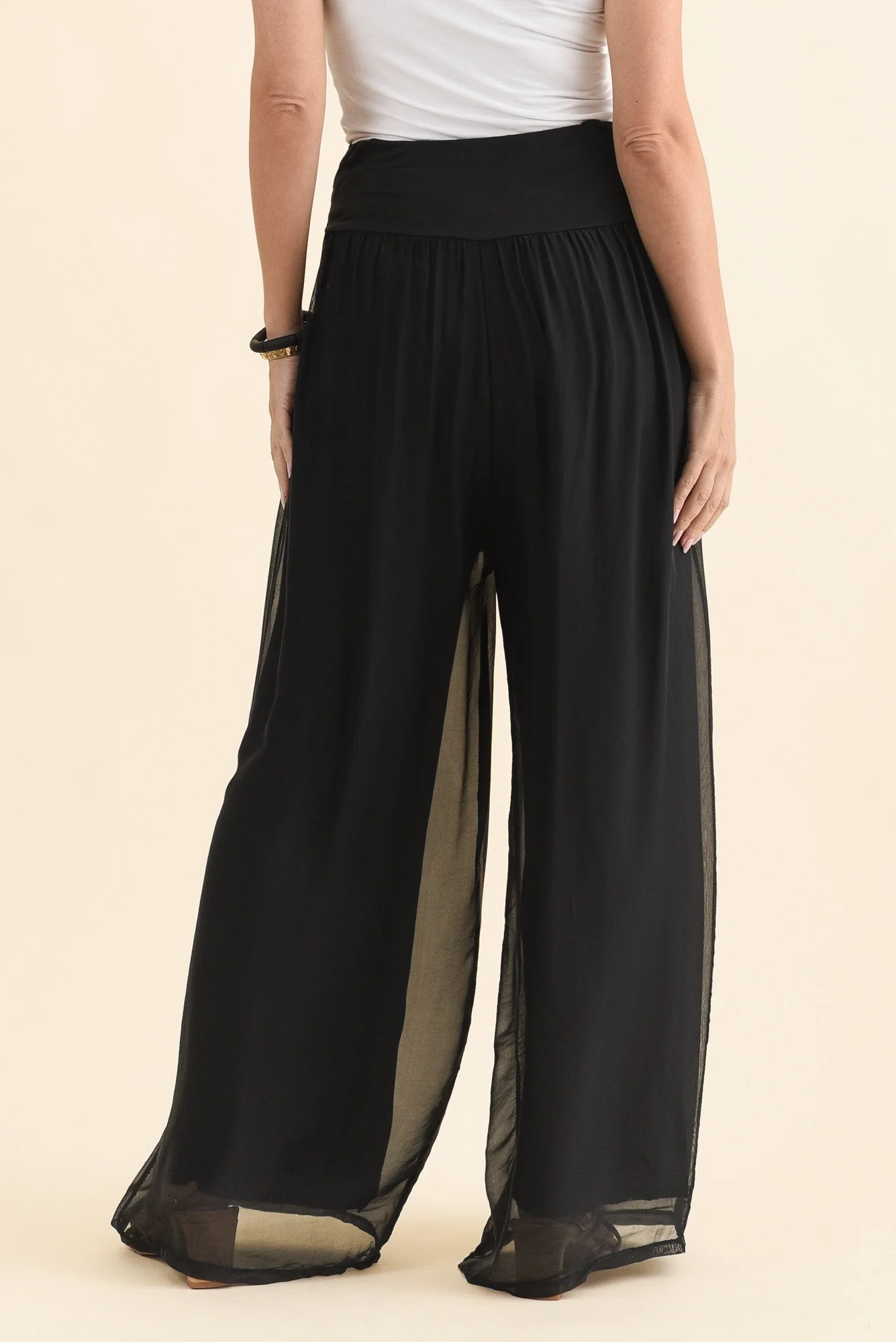 Laurier Black Silk Wide Leg Pants - Image 4