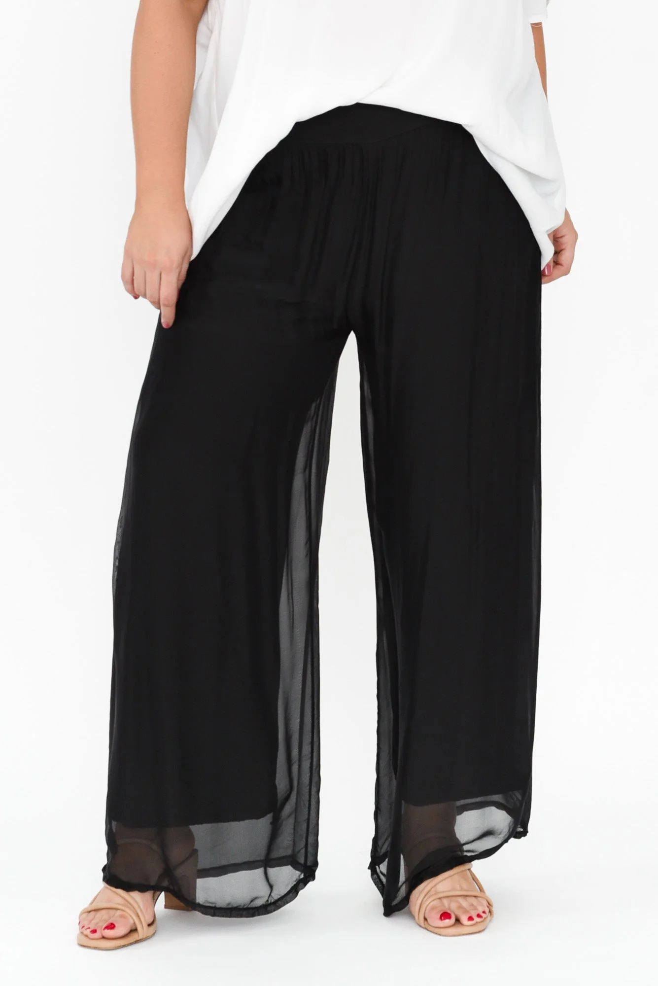 Laurier Black Silk Wide Leg Pants - Image 7