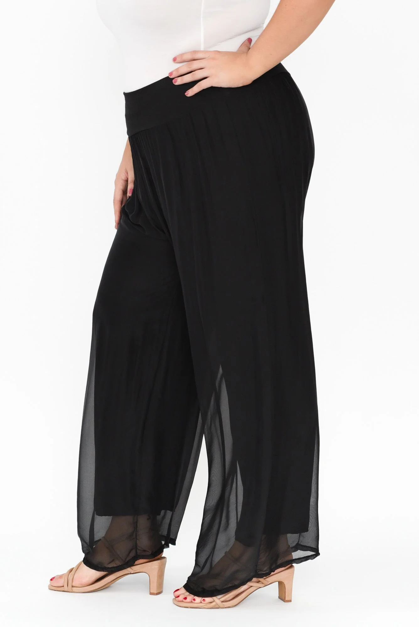 Laurier Black Silk Wide Leg Pants - Image 9