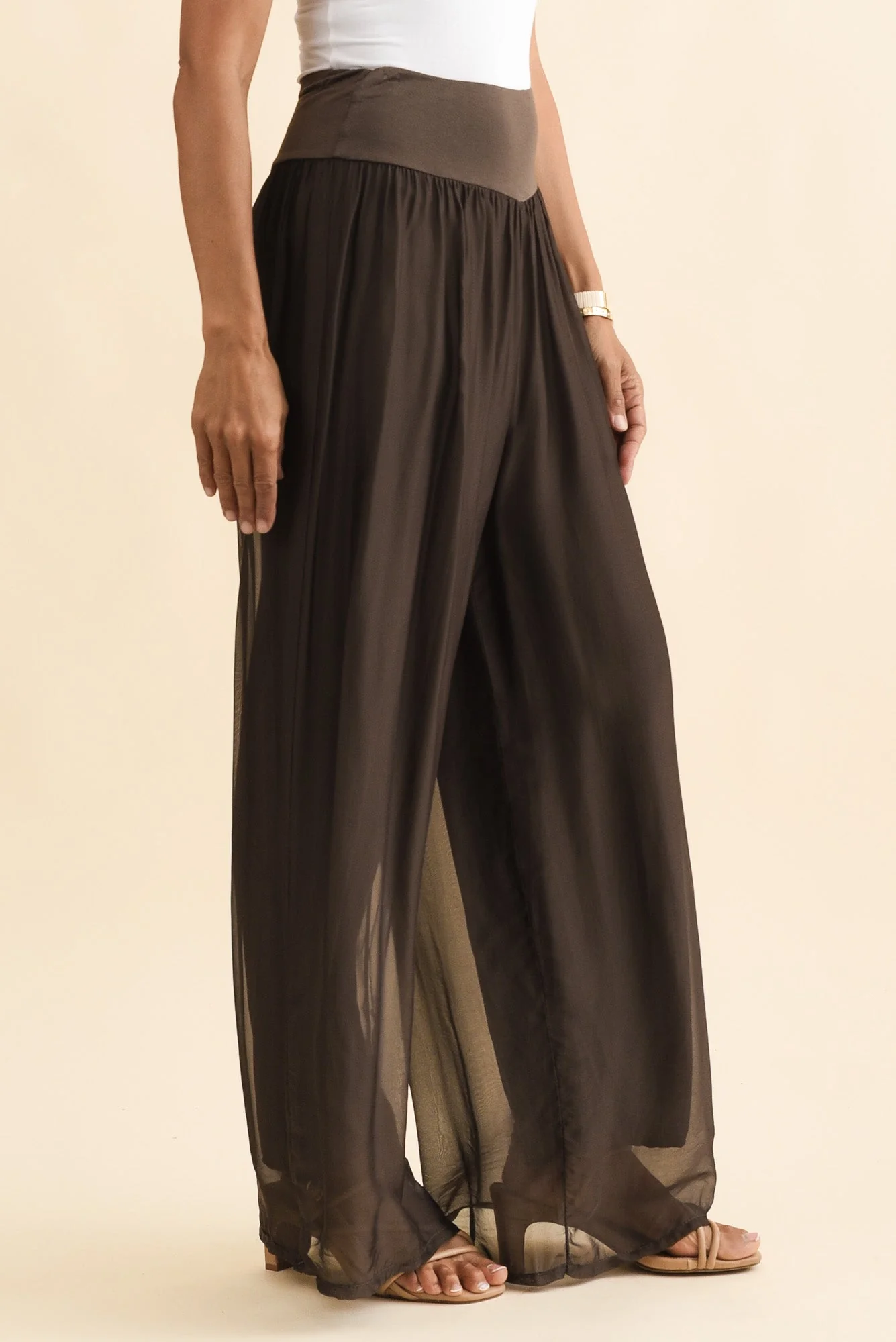 Laurier Chocolate Silk Wide Leg Pants - Image 3