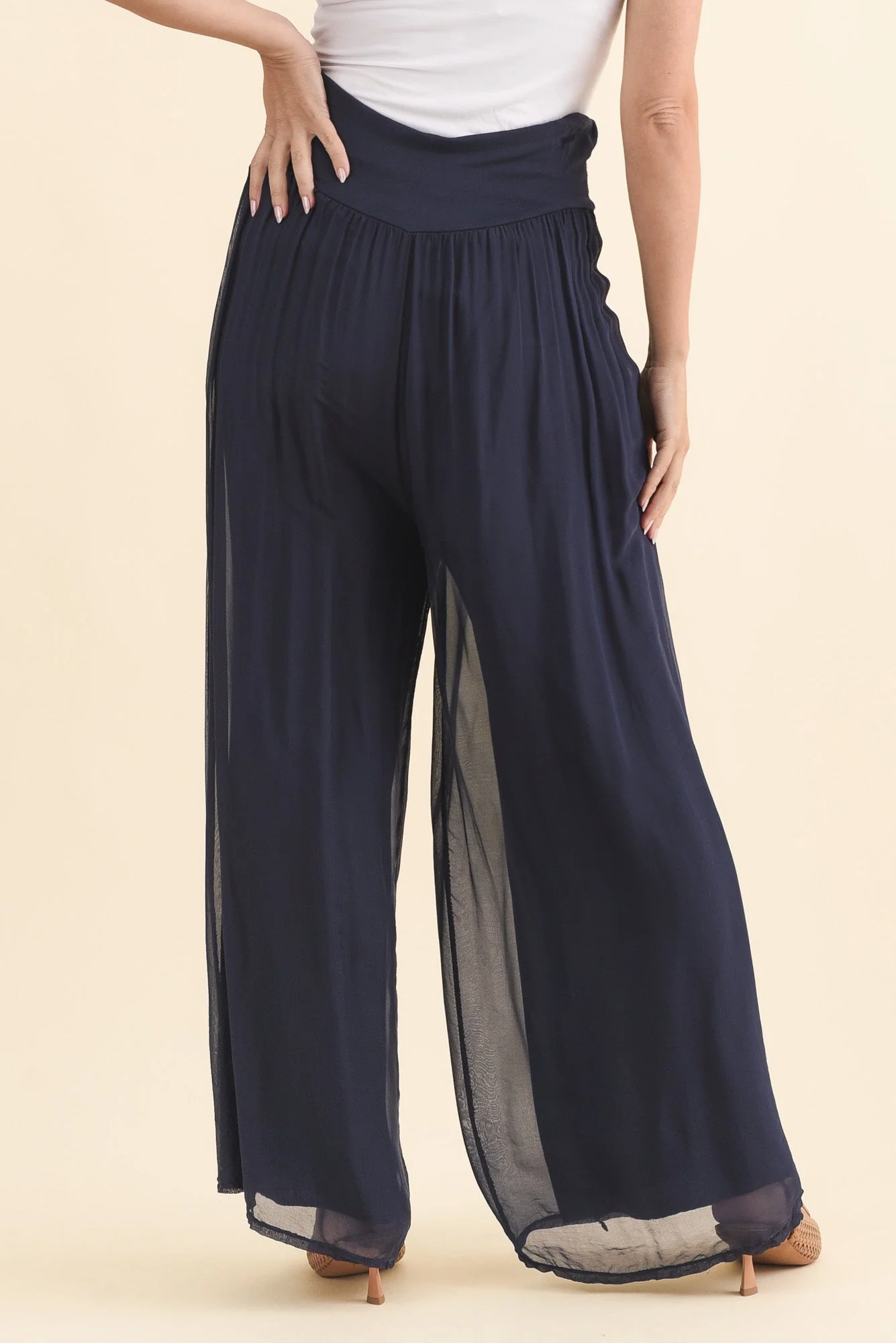 Laurier Navy Silk Wide Leg Pants - Image 4