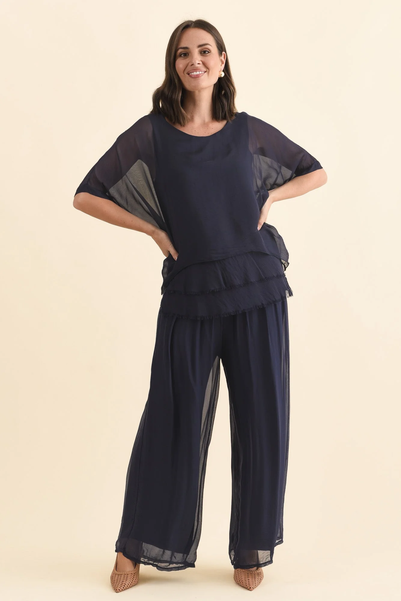 Laurier Navy Silk Wide Leg Pants - Image 7