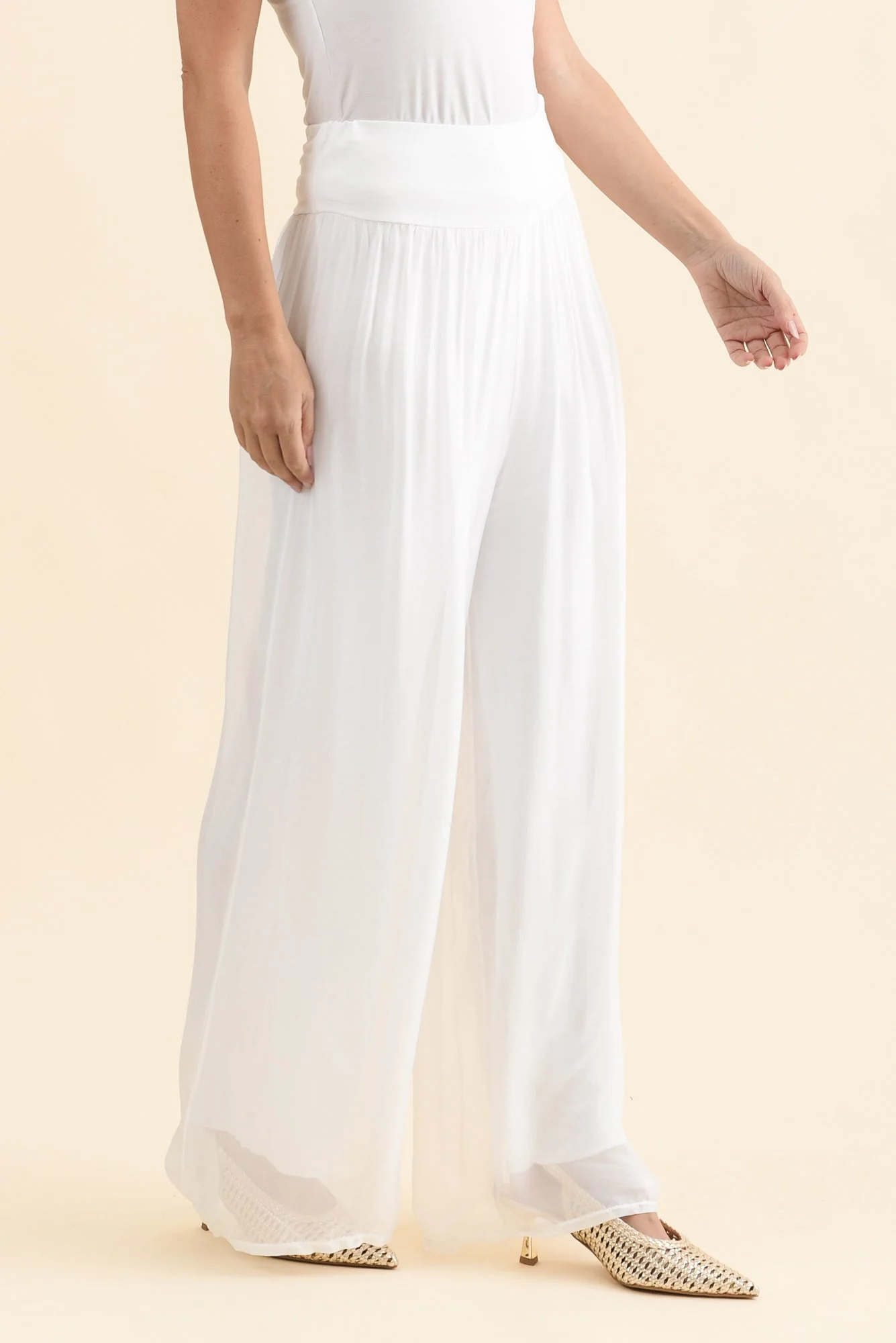 Laurier White Silk Wide Leg Pants - Image 3