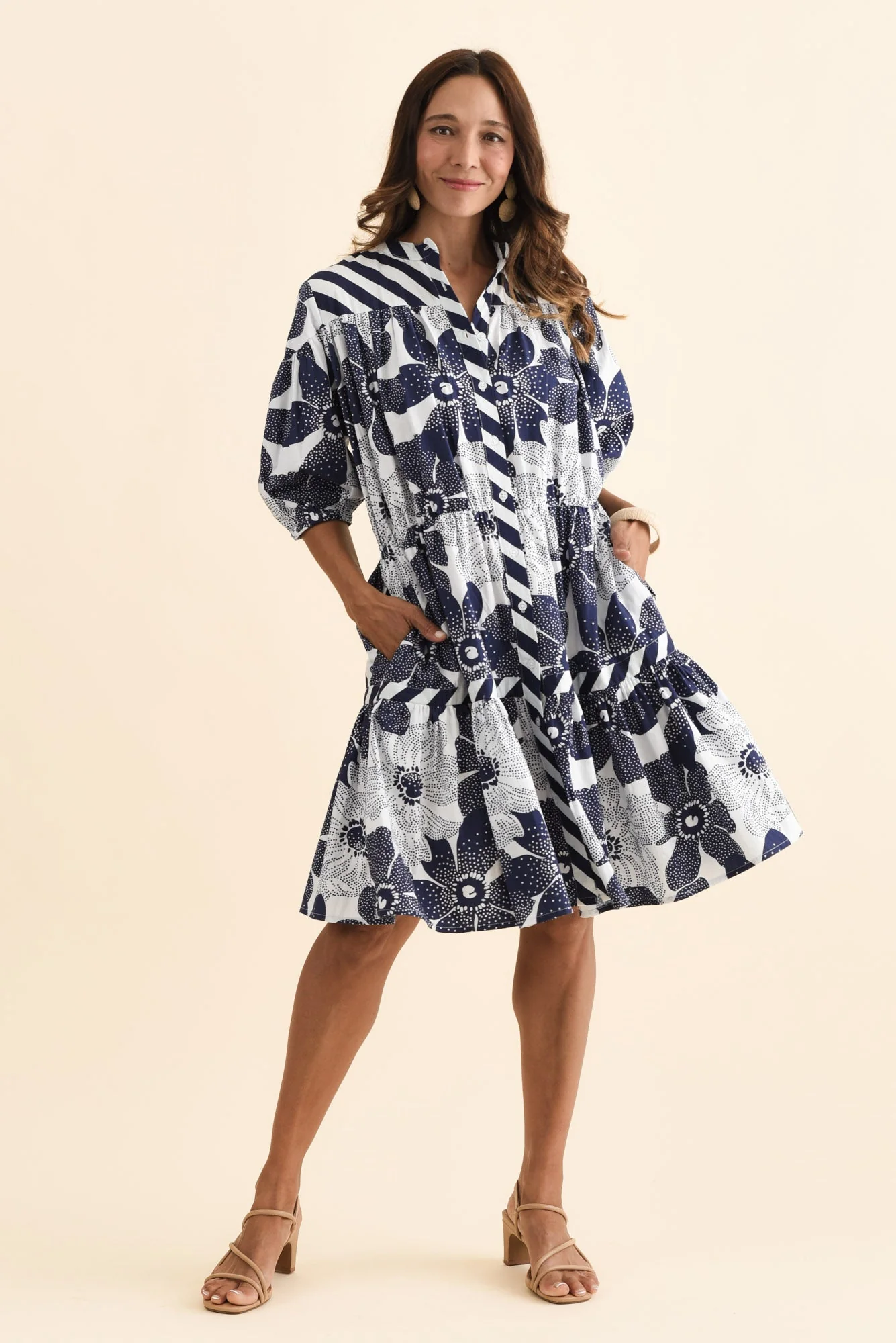 Lazar Navy Floral Cotton Dress