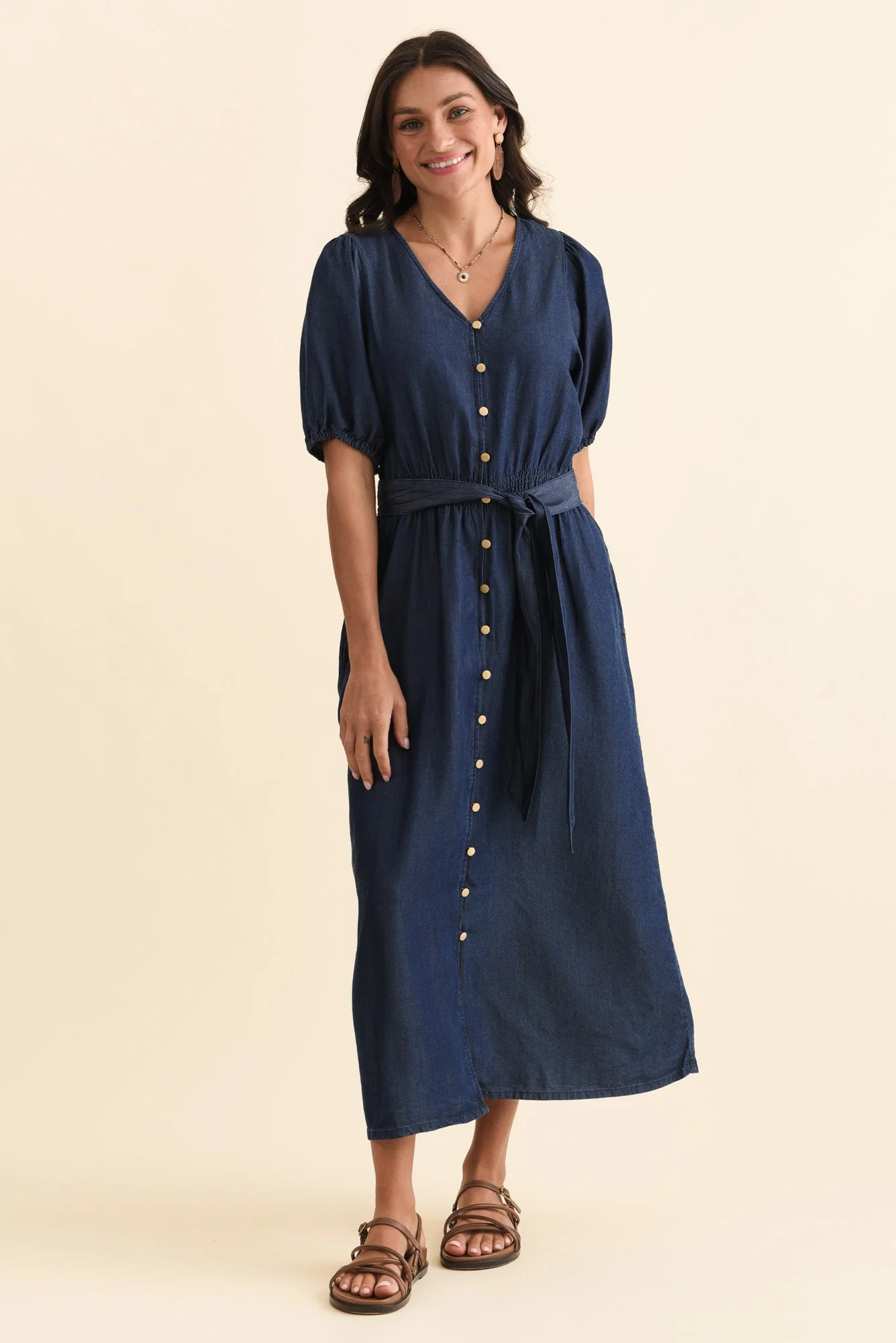 Lee Dark Blue Lyocell Button Dress - Image 2