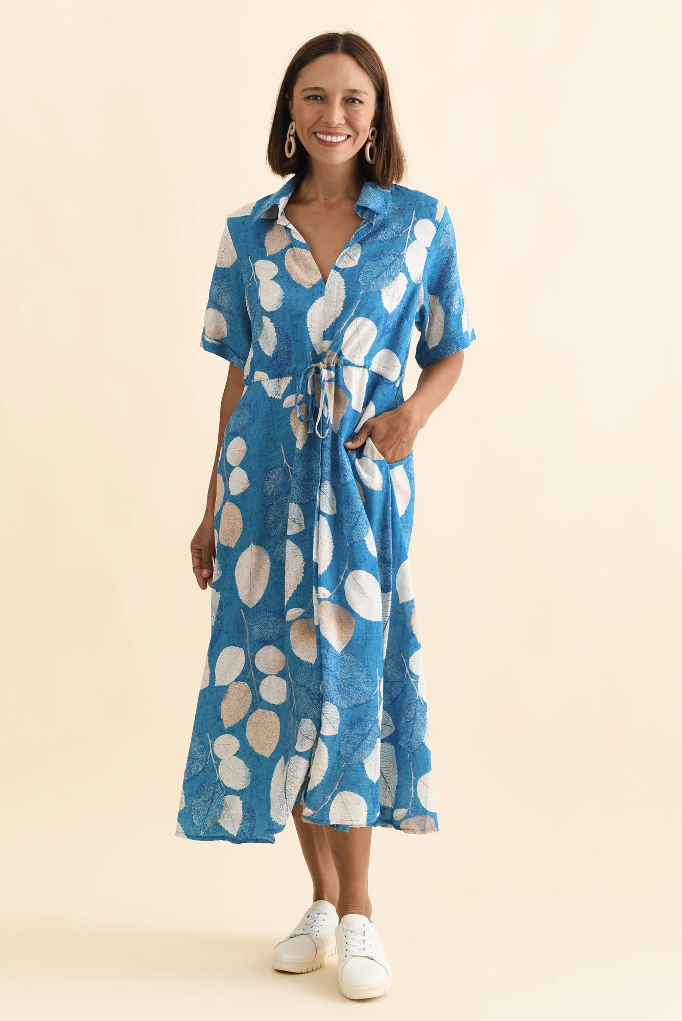 Leigh Blue Leaf Tie Dress