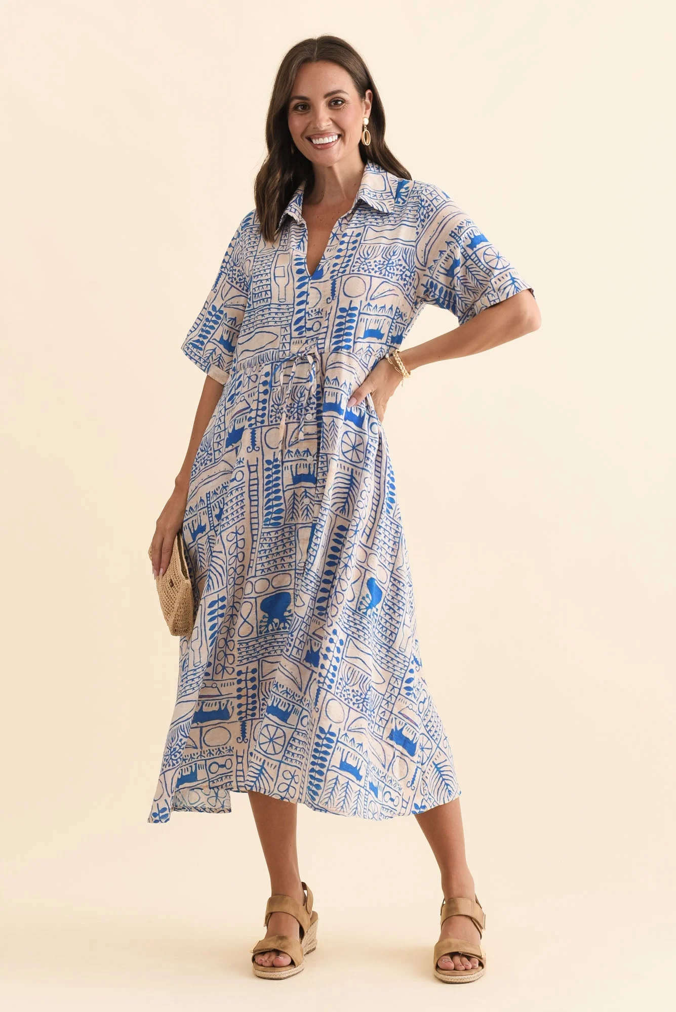 Leigh Blue Mosaic Tie Dress