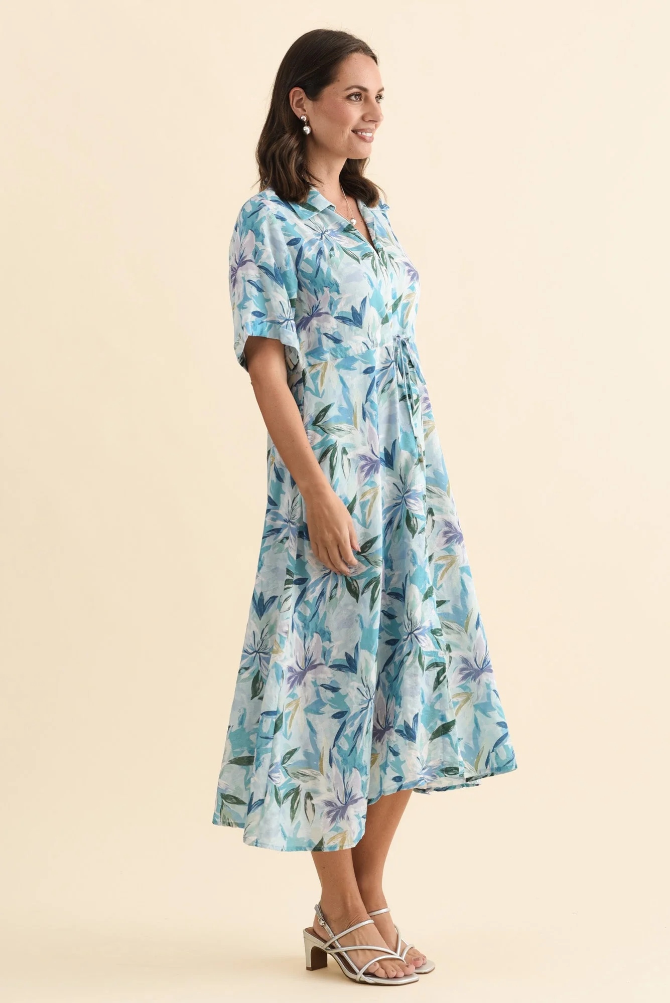 Leigh Blue Tropical Tie Dress - Image 3