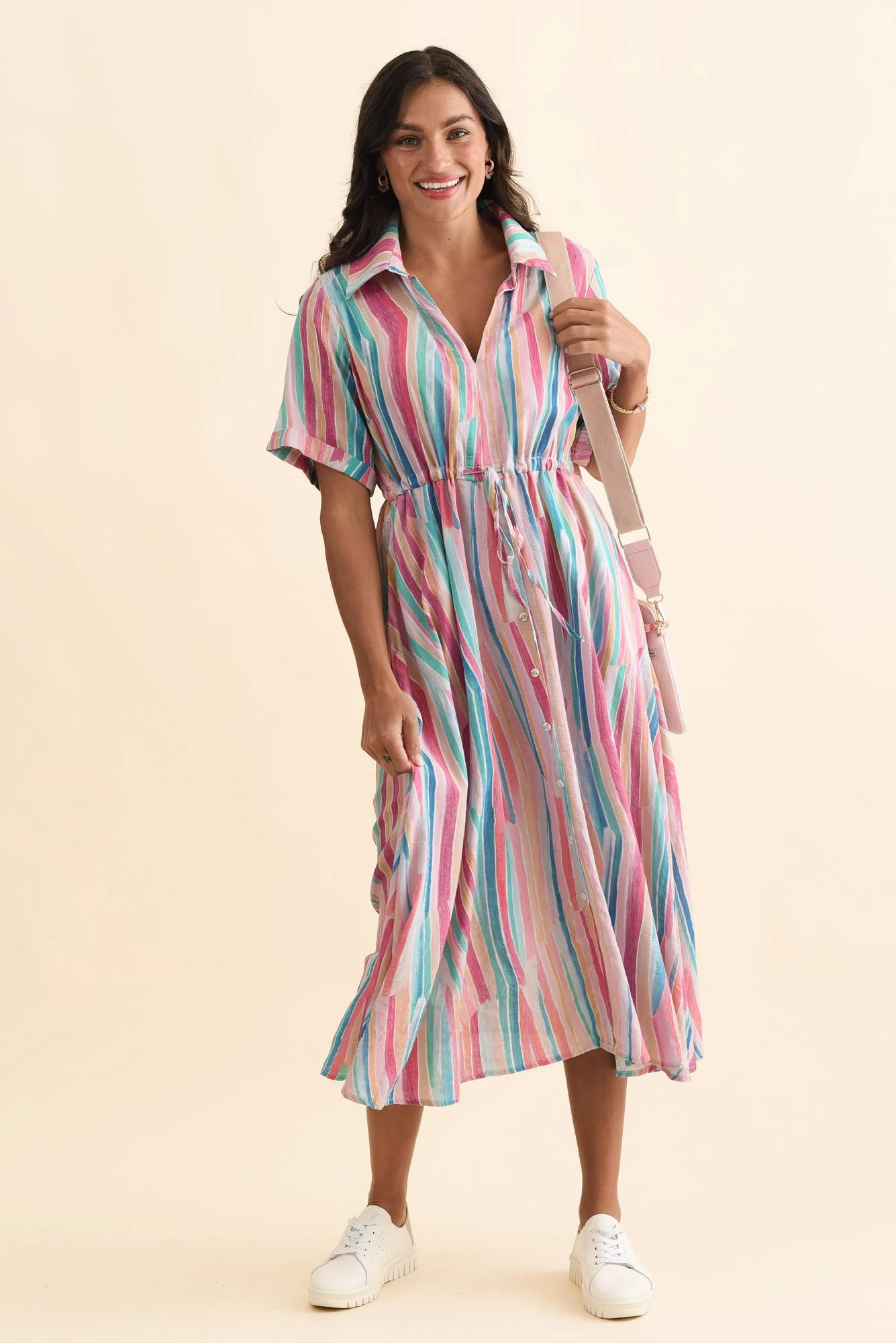 Leigh Pink Stripe Tie Dress