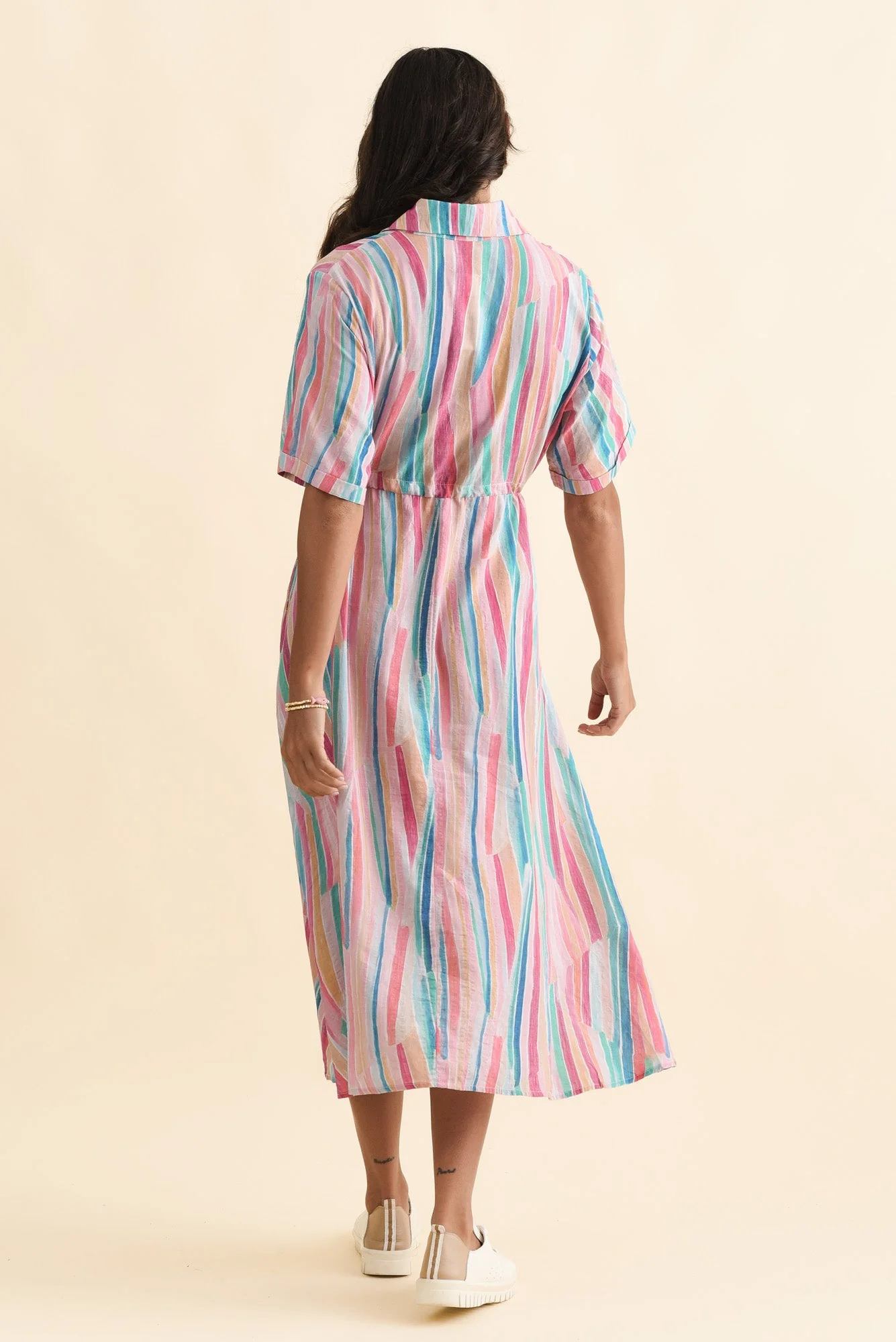Leigh Pink Stripe Tie Dress - Image 4