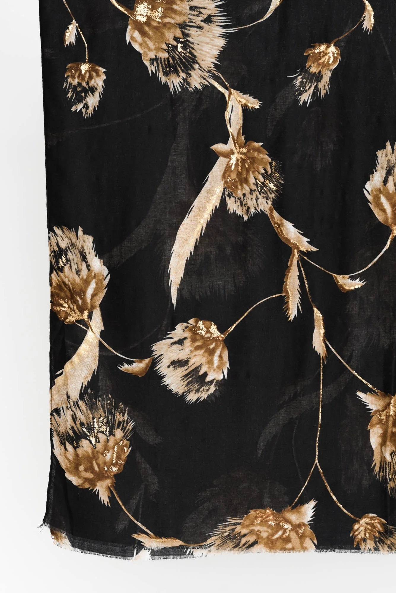 Lelia Black Flower Fringe Scarf - Image 2