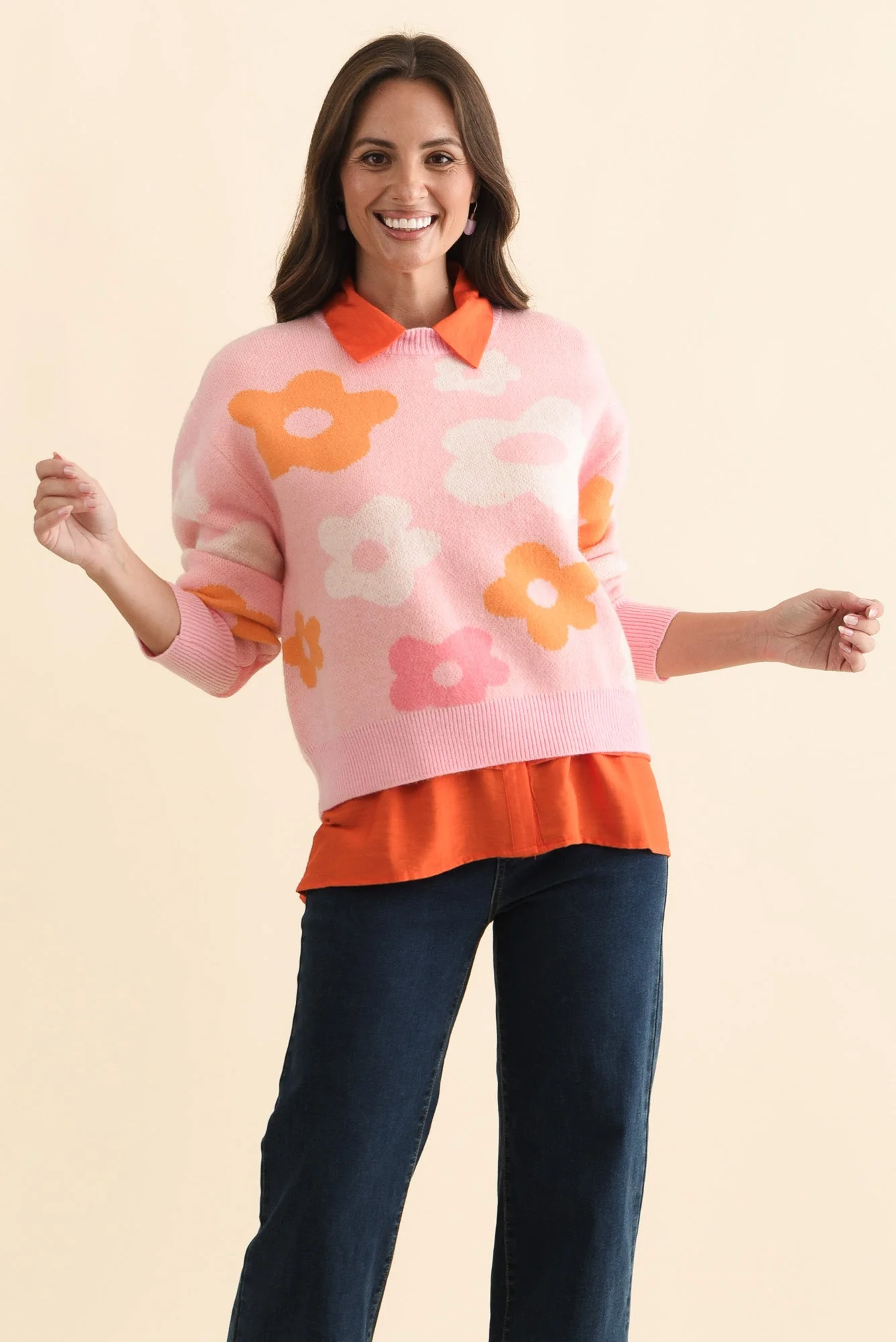 Leonie Pink Flower Knit Sweater